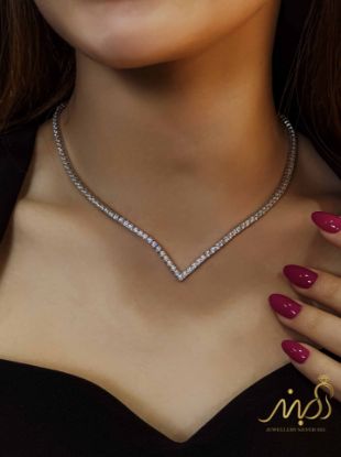 💍گردنبند جواهری  تنیسی جناقی،  نقره عیار ۹۲۵ (G_3314)
