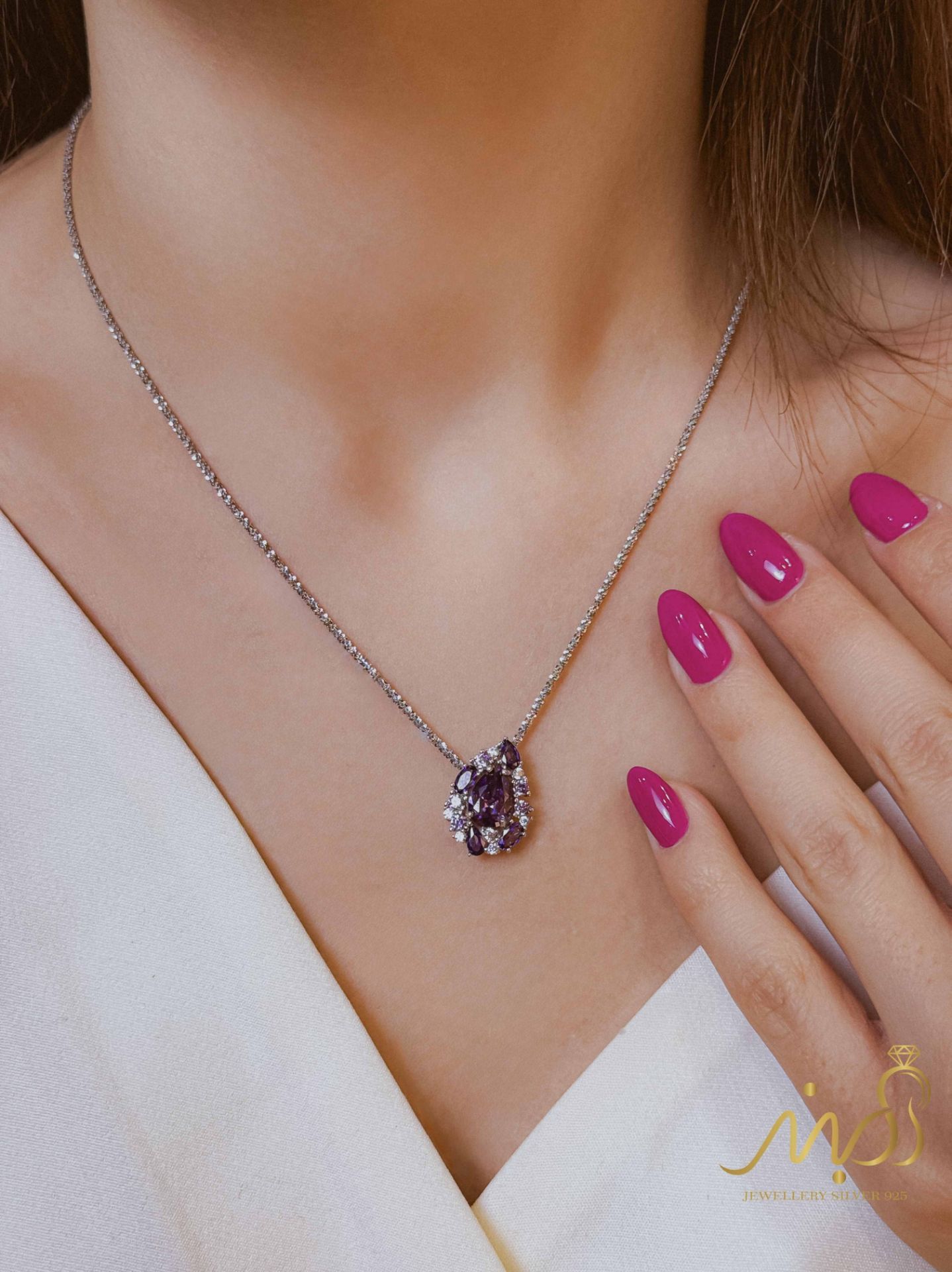 💍نیم ست جواهری لاكچري با نگين هاي آمیتیس (آویز و گوشواره)  ، نقره عیار 925(N_4435)