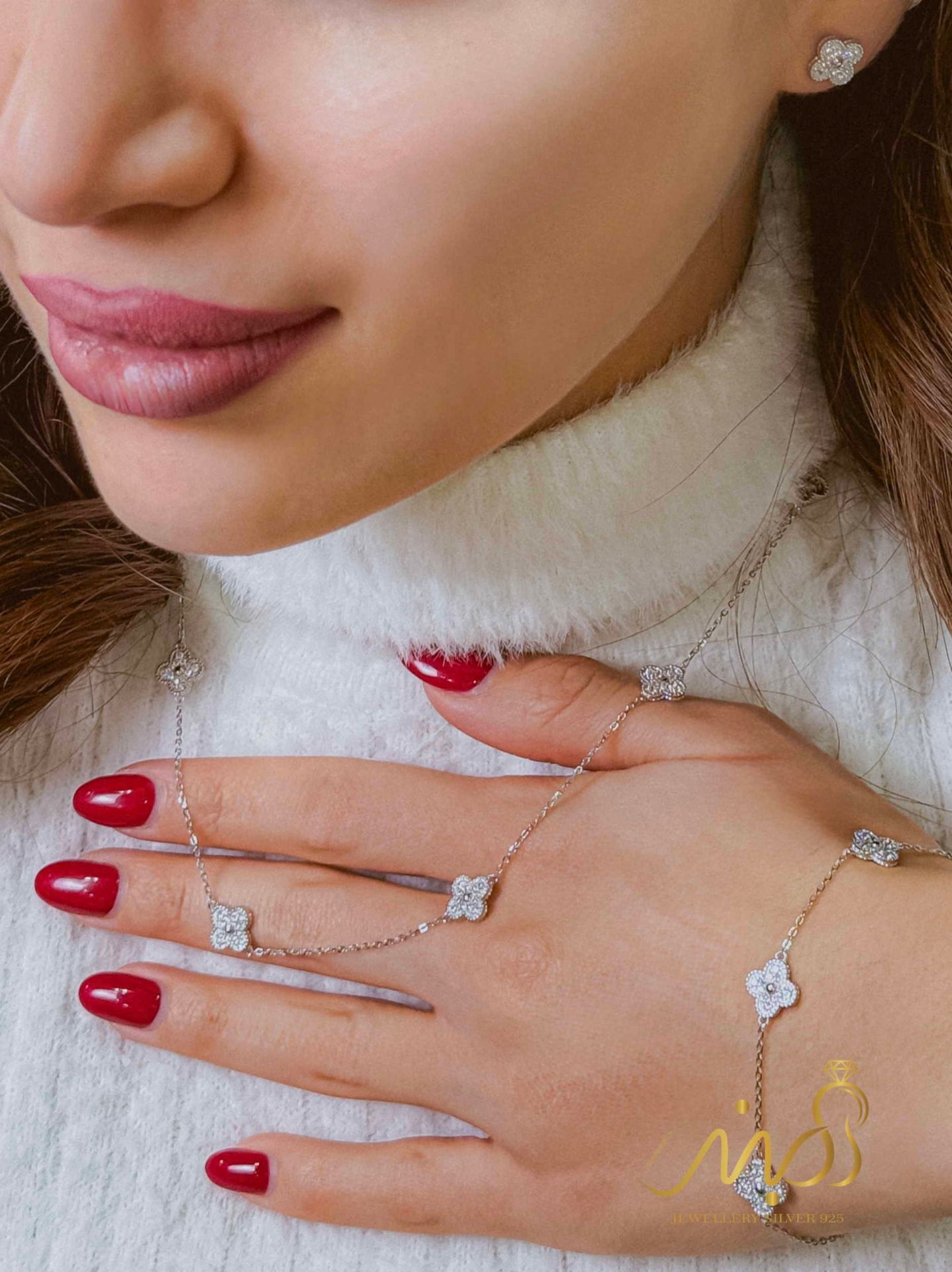💍سرويس جواهری ونکلیف خاص و زيبا(گردنبند ، گوشواره ، دستبند و انگشتر) نقره عیار 925 (S_6059)‌‌‌‌‌‌ ‌