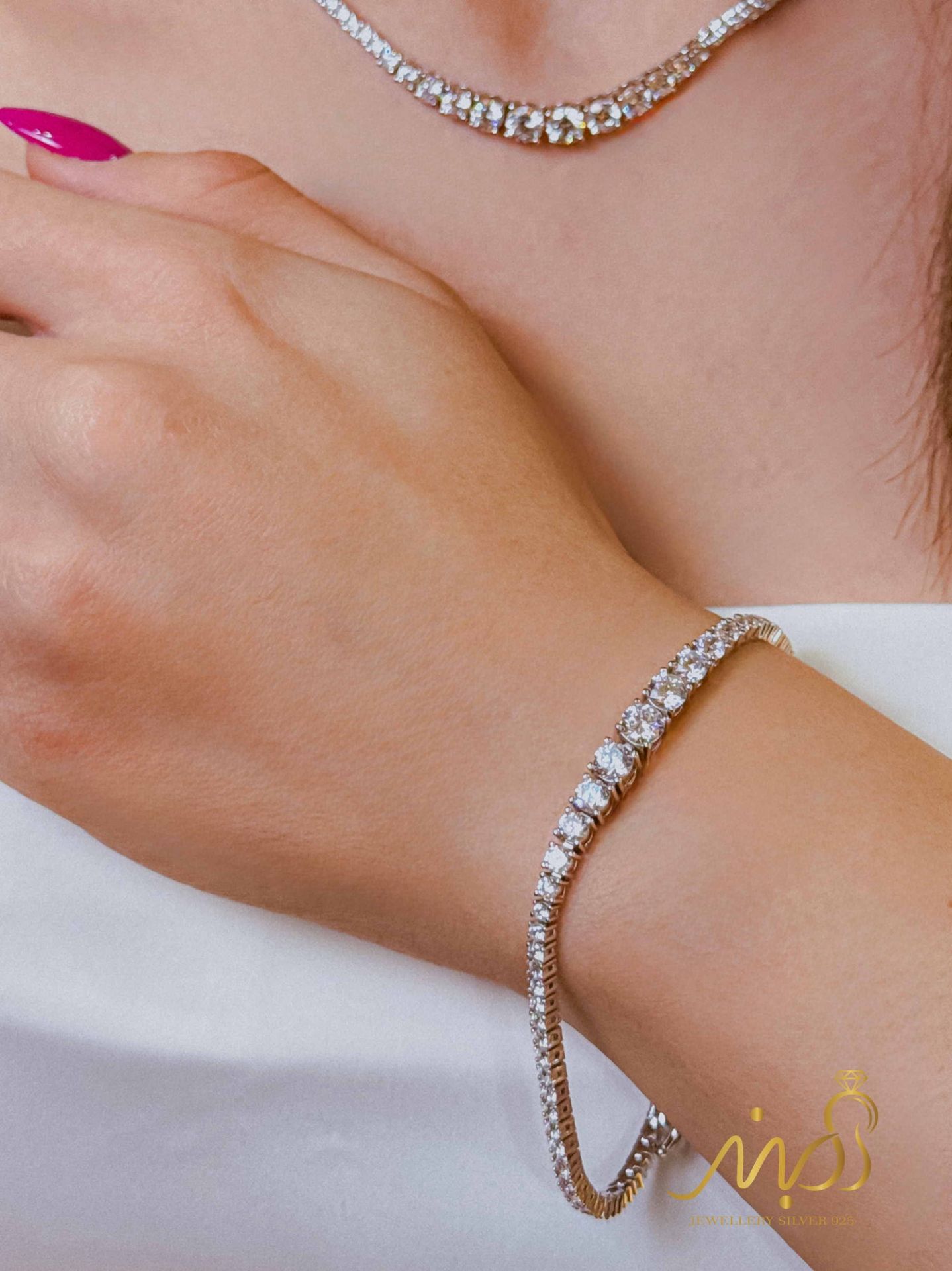 💍سرويس جواهری تنیسی (گردنبند ، گوشواره ، دستبند و انگشتر) نقره عیار 925 (S_6061)‌‌‌‌‌‌ ‌
