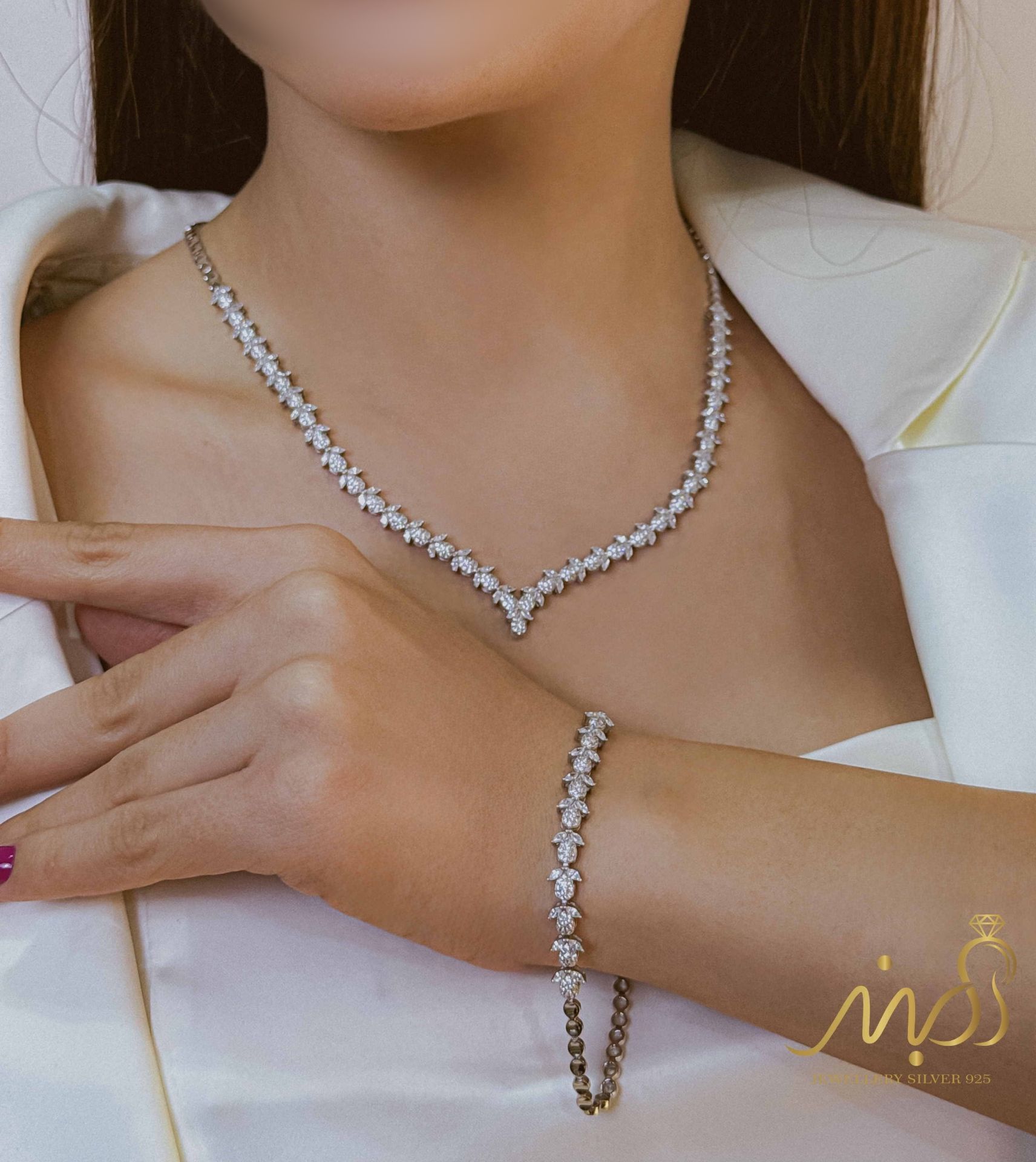 💍سرويس جواهری (گردنبند ، گوشواره ، دستبند ) نقره عیار 925 (S_6069)‌‌‌‌‌‌ ‌