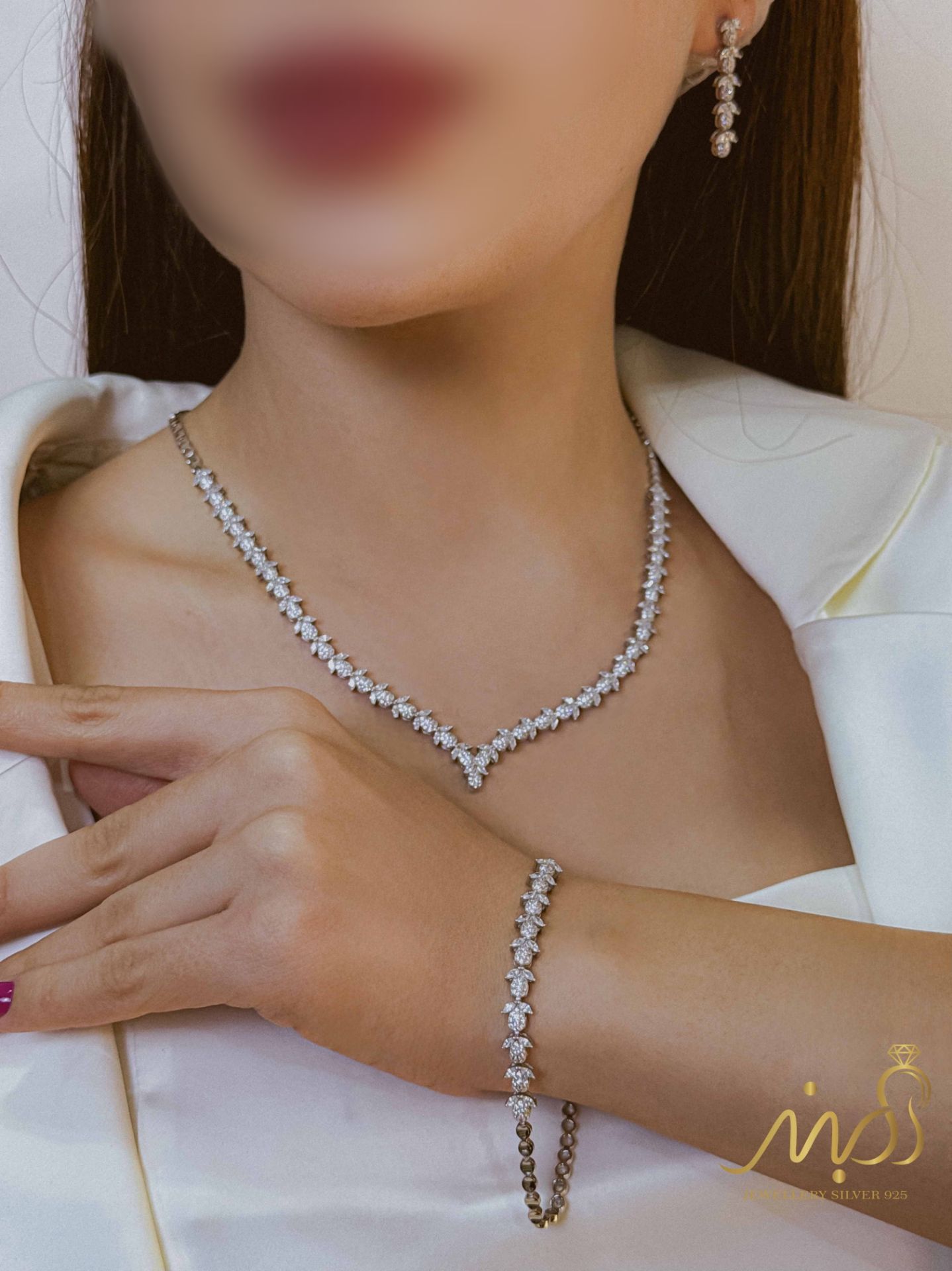 💍سرويس جواهری (گردنبند ، گوشواره ، دستبند ) نقره عیار 925 (S_6069)‌‌‌‌‌‌ ‌