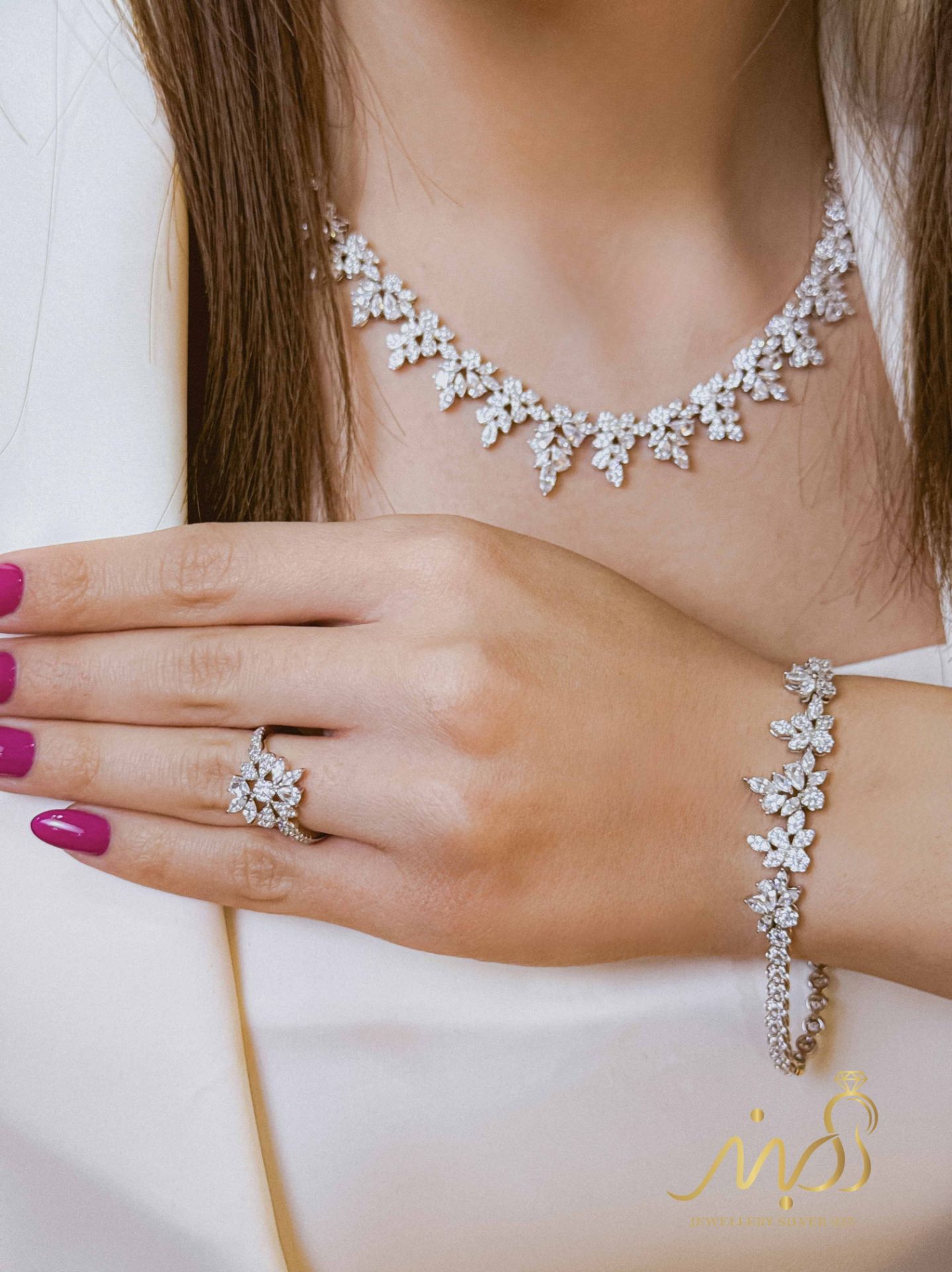 💍سرويس جواهری لاکچری (گردنبند ، گوشواره ، دستبند و انگشتر) نقره عیار 925 (S_6071)‌‌‌‌‌‌ ‌