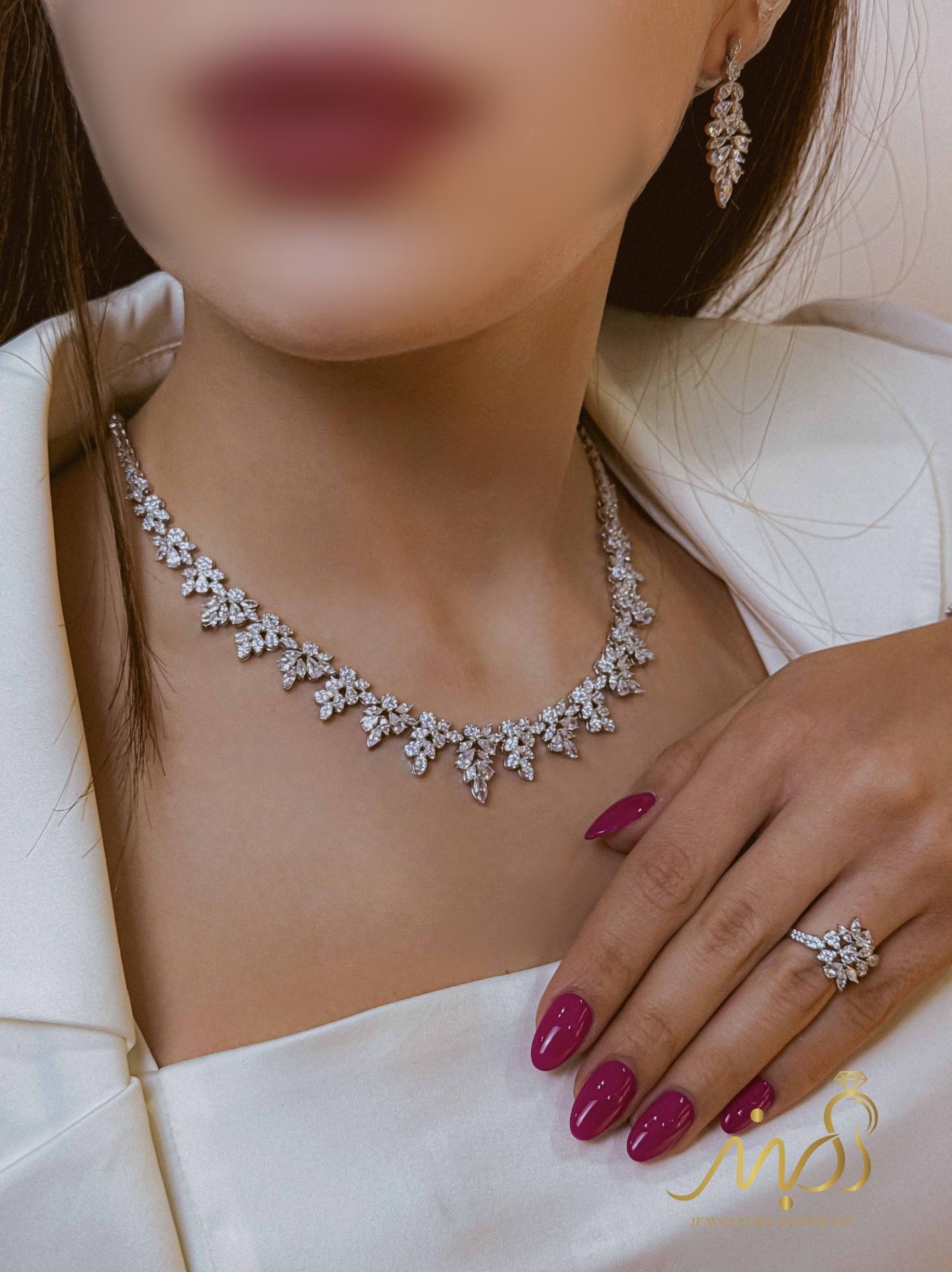 💍سرويس جواهری لاکچری (گردنبند ، گوشواره ، دستبند و انگشتر) نقره عیار 925 (S_6071)‌‌‌‌‌‌ ‌