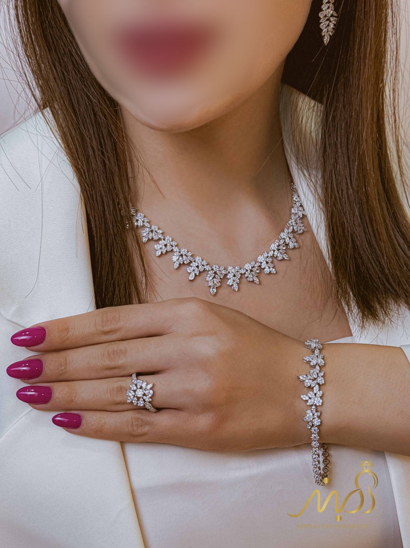 💍سرويس جواهری لاکچری (گردنبند ، گوشواره ، دستبند و انگشتر) نقره عیار 925 (S_6071)‌‌‌‌‌‌ ‌