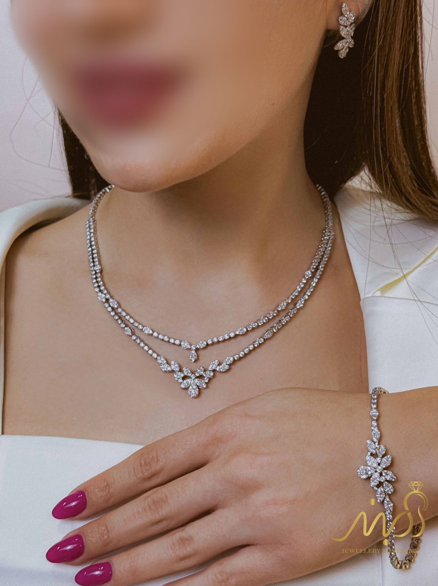 💍سرويس جواهری دو لاین لاکچری (گردنبند ، گوشواره ، دستبند ) نقره عیار 925 (S_6072)‌‌‌‌‌‌ ‌