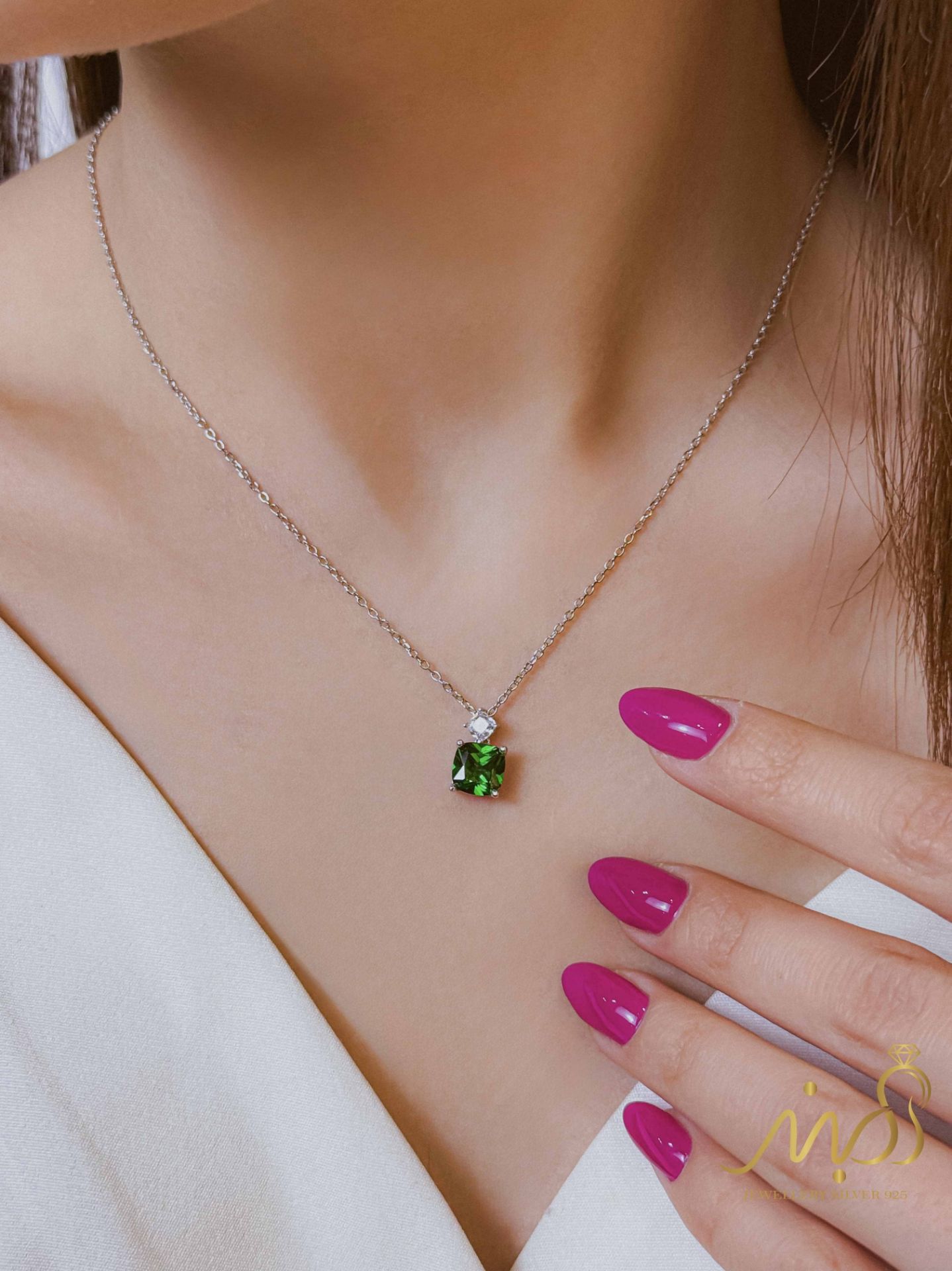 💍نیم ست جواهری  ('گردنبند و گوشواره)نقره عیار ۹۲۵(N_4413)	