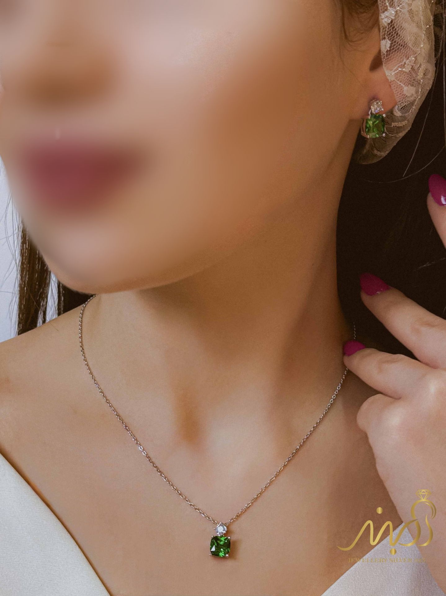 💍نیم ست جواهری  ('گردنبند و گوشواره)نقره عیار ۹۲۵(N_4413)	