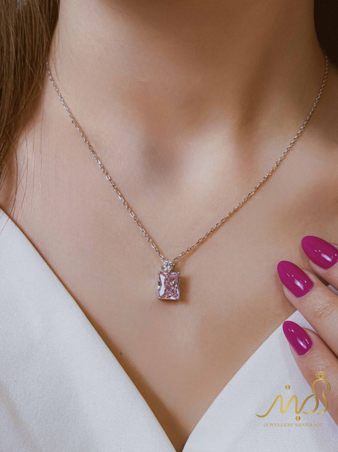 💍نیم ست جواهری (گردنبند و گوشواره)نقره عیار ۹۲۵(N_4414)