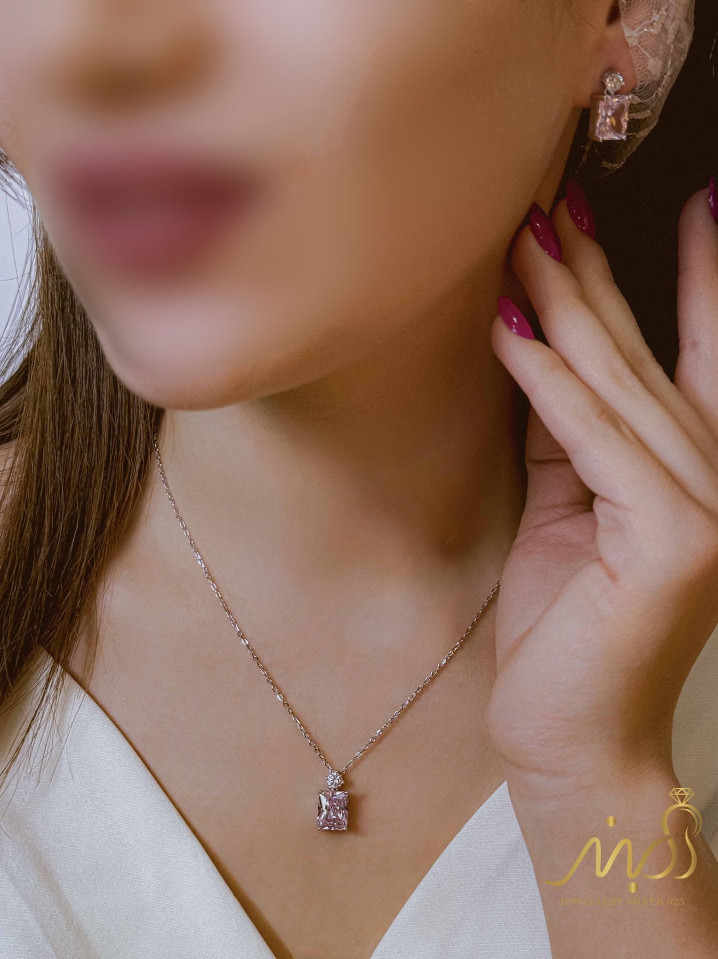 💍نیم ست جواهری (گردنبند و گوشواره)نقره عیار ۹۲۵(N_4414)