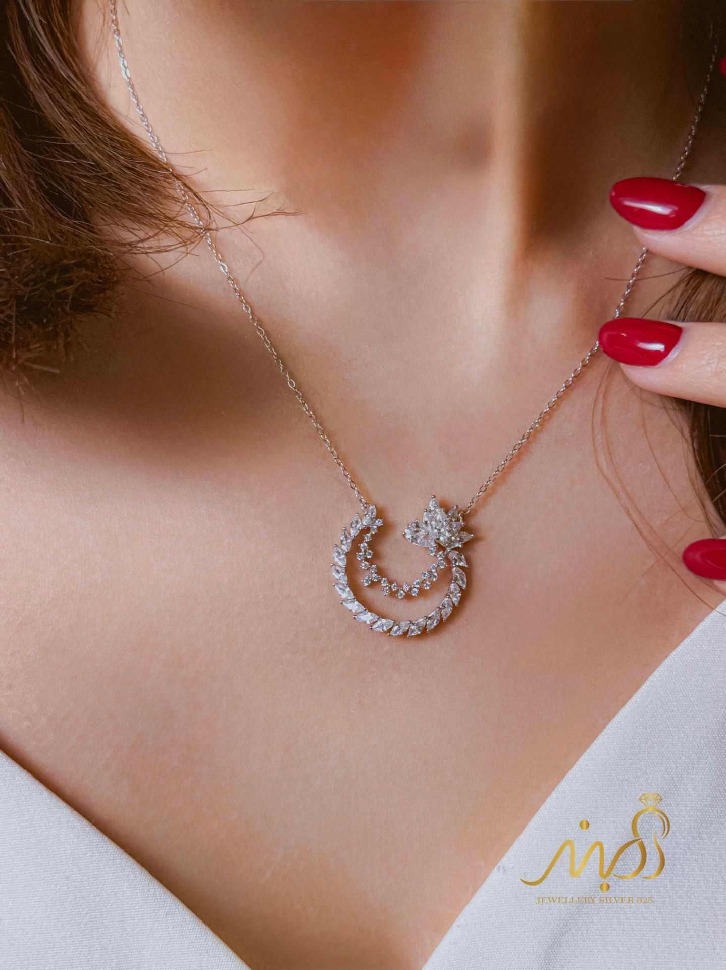 💍نیم ست جواهری (گردنبند و گوشواره)نقره عیار ۹۲۵(N_4419)