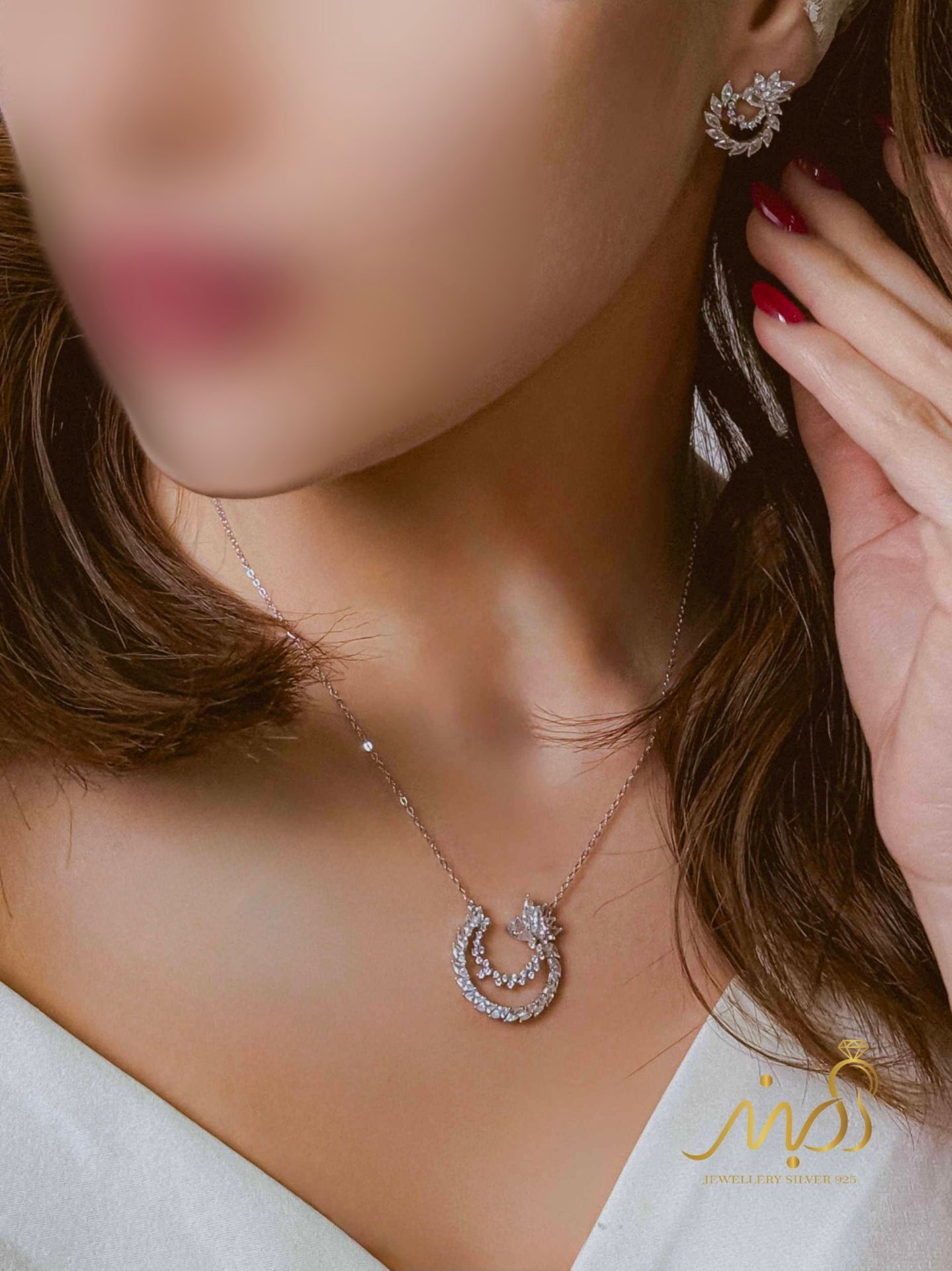 💍نیم ست جواهری (گردنبند و گوشواره)نقره عیار ۹۲۵(N_4419)