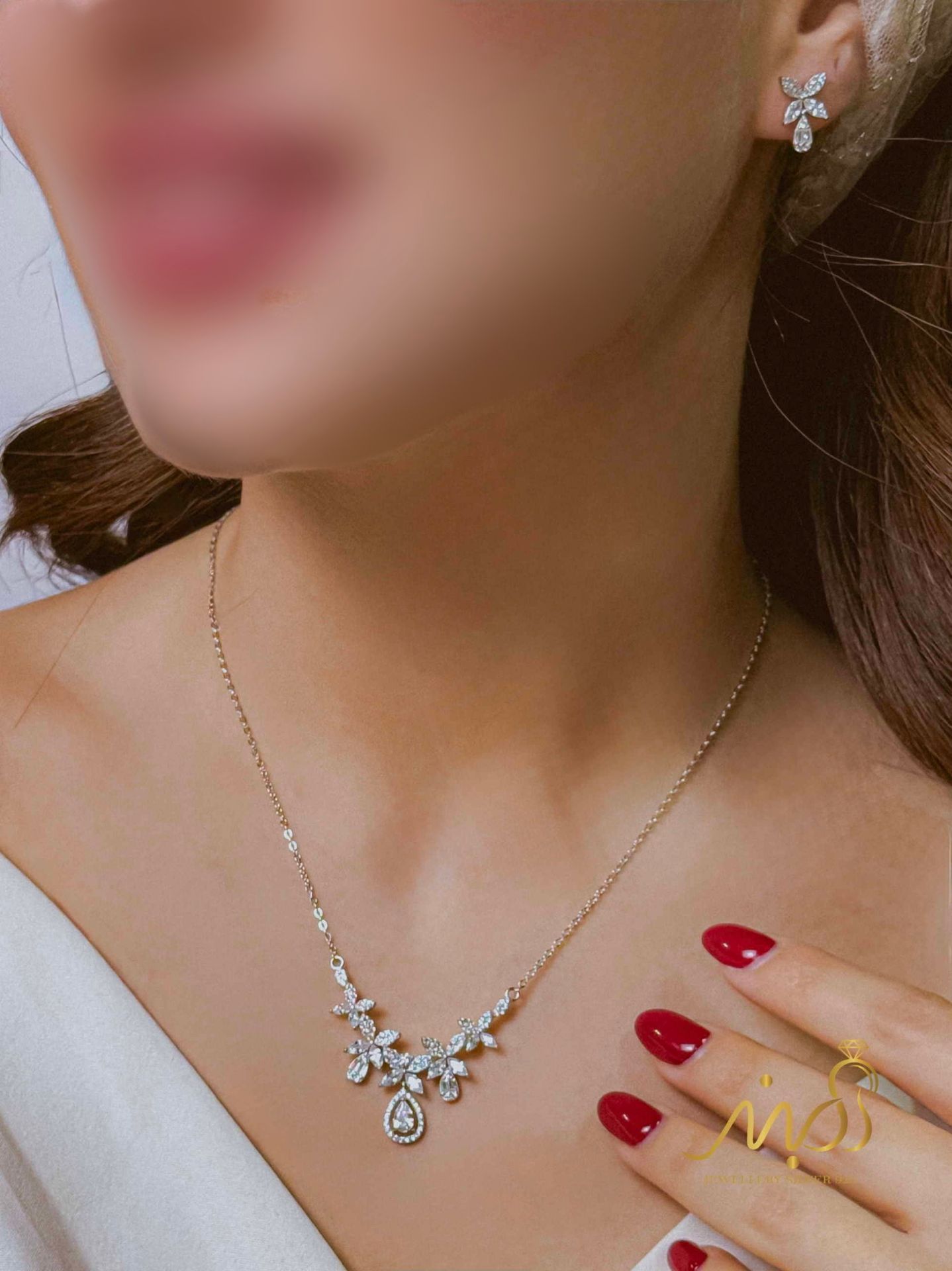 💍نیم ست جواهری (گردنبند و گوشواره)نقره عیار ۹۲۵(N_4420)