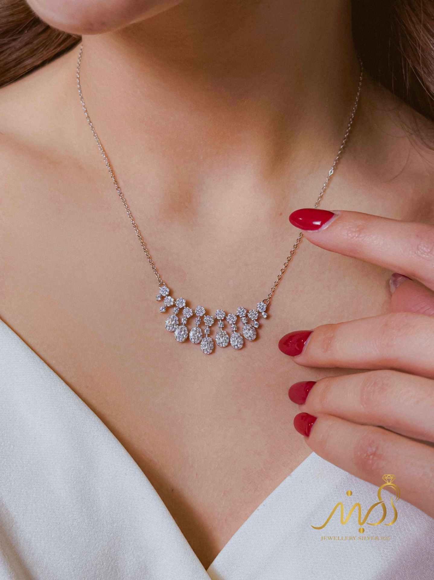 💍نیم ست جواهری (گردنبند و گوشواره)نقره عیار 925(N_4423)