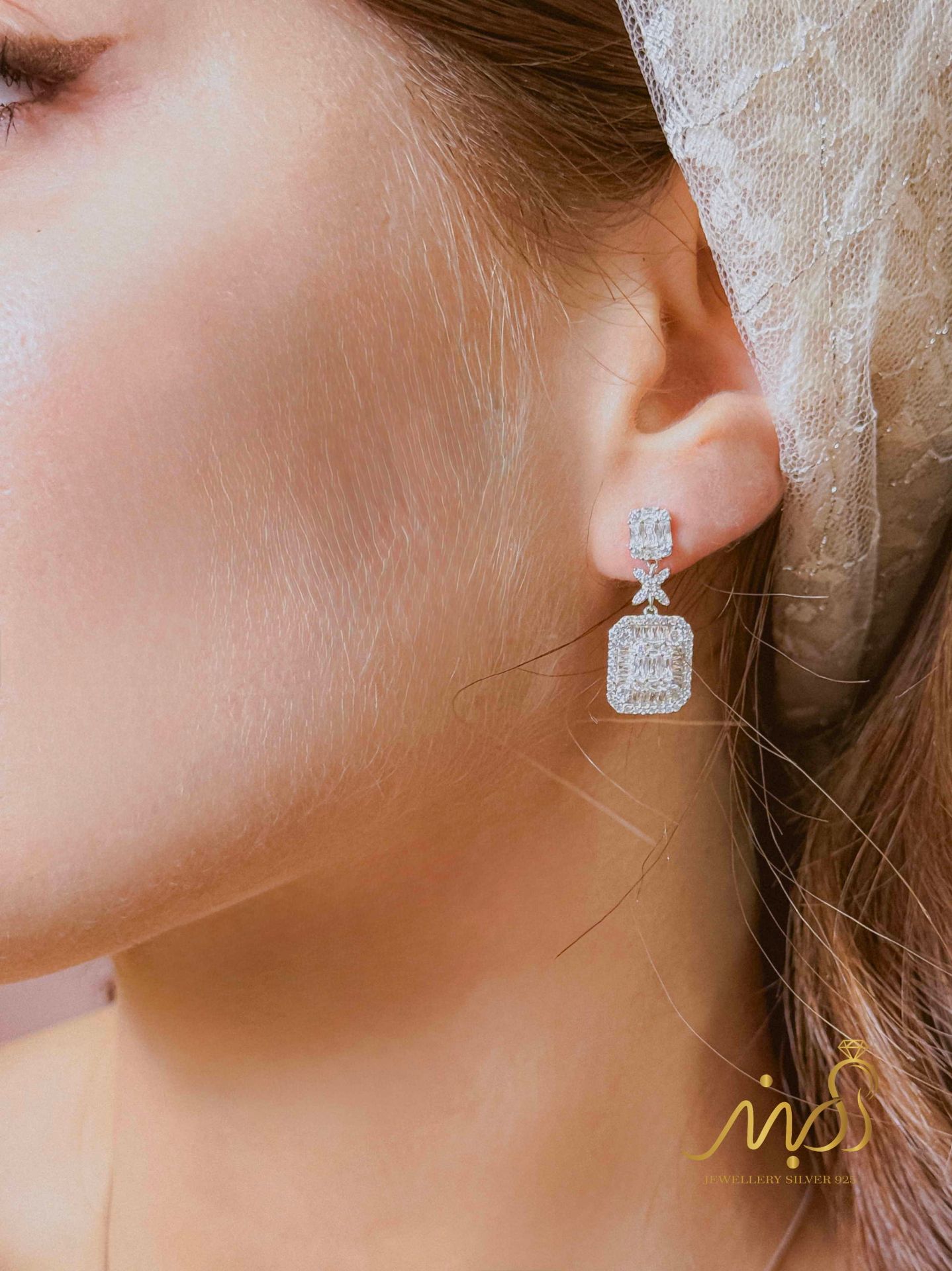 💍نیم ست جواهری (آویز و گوشواره)نقره عیار ۹۲۵(N_4424)