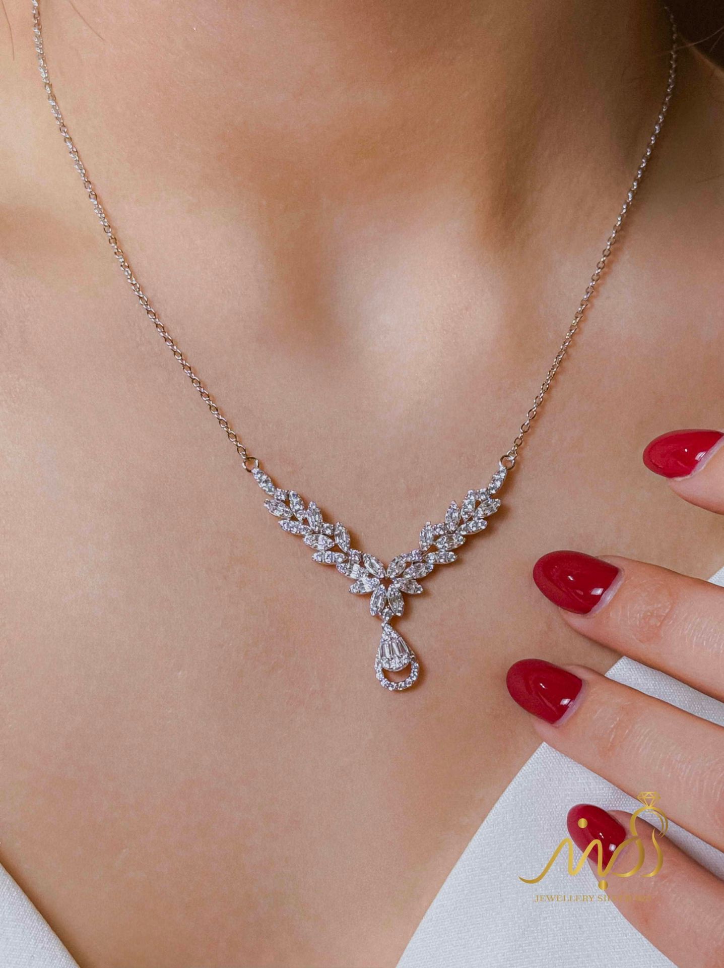 💍نیم ست جواهری (گردنبند و گوشواره)نقره عیار ۹۲۵(N_4425)