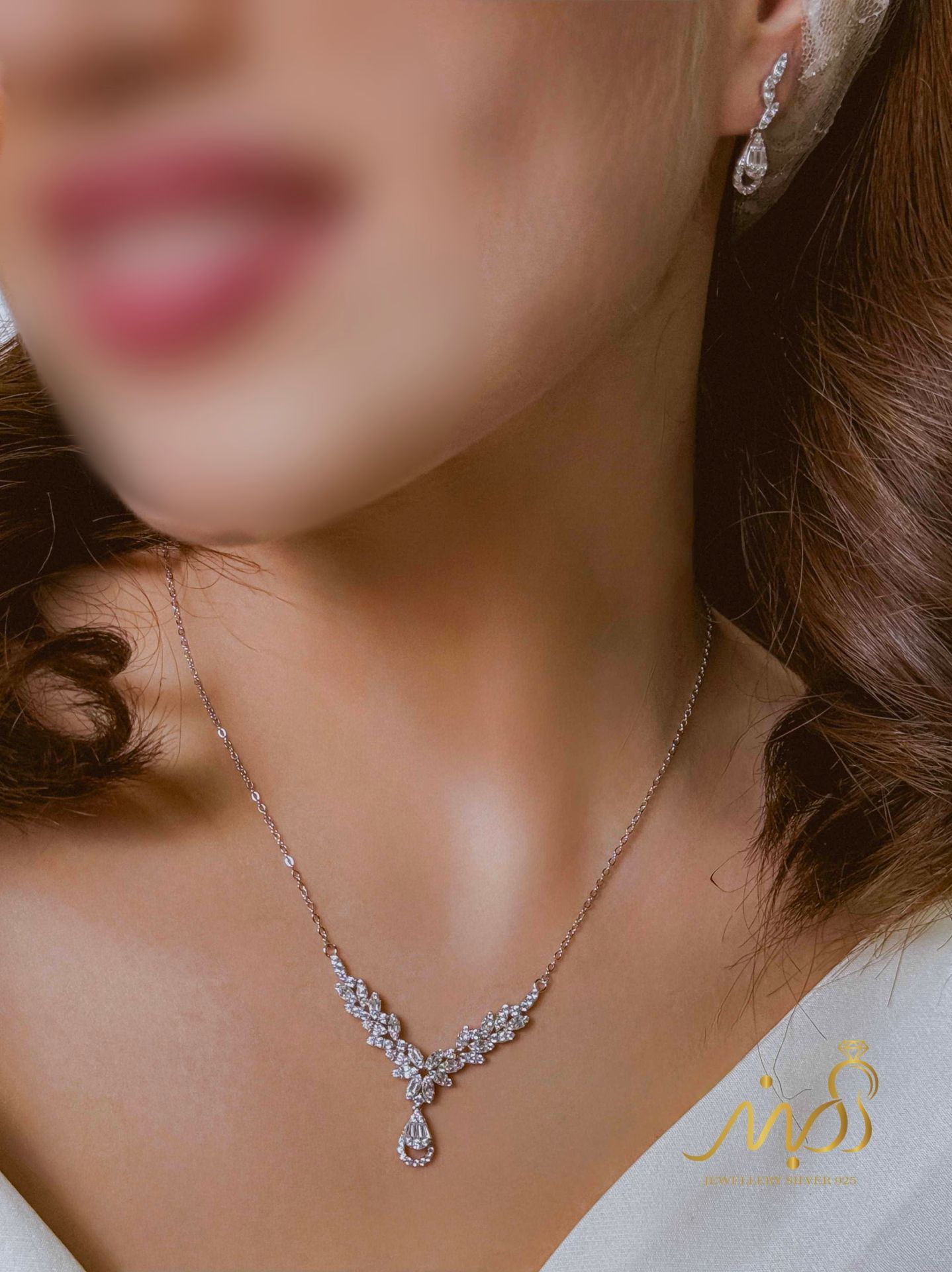 💍نیم ست جواهری (گردنبند و گوشواره)نقره عیار ۹۲۵(N_4425)