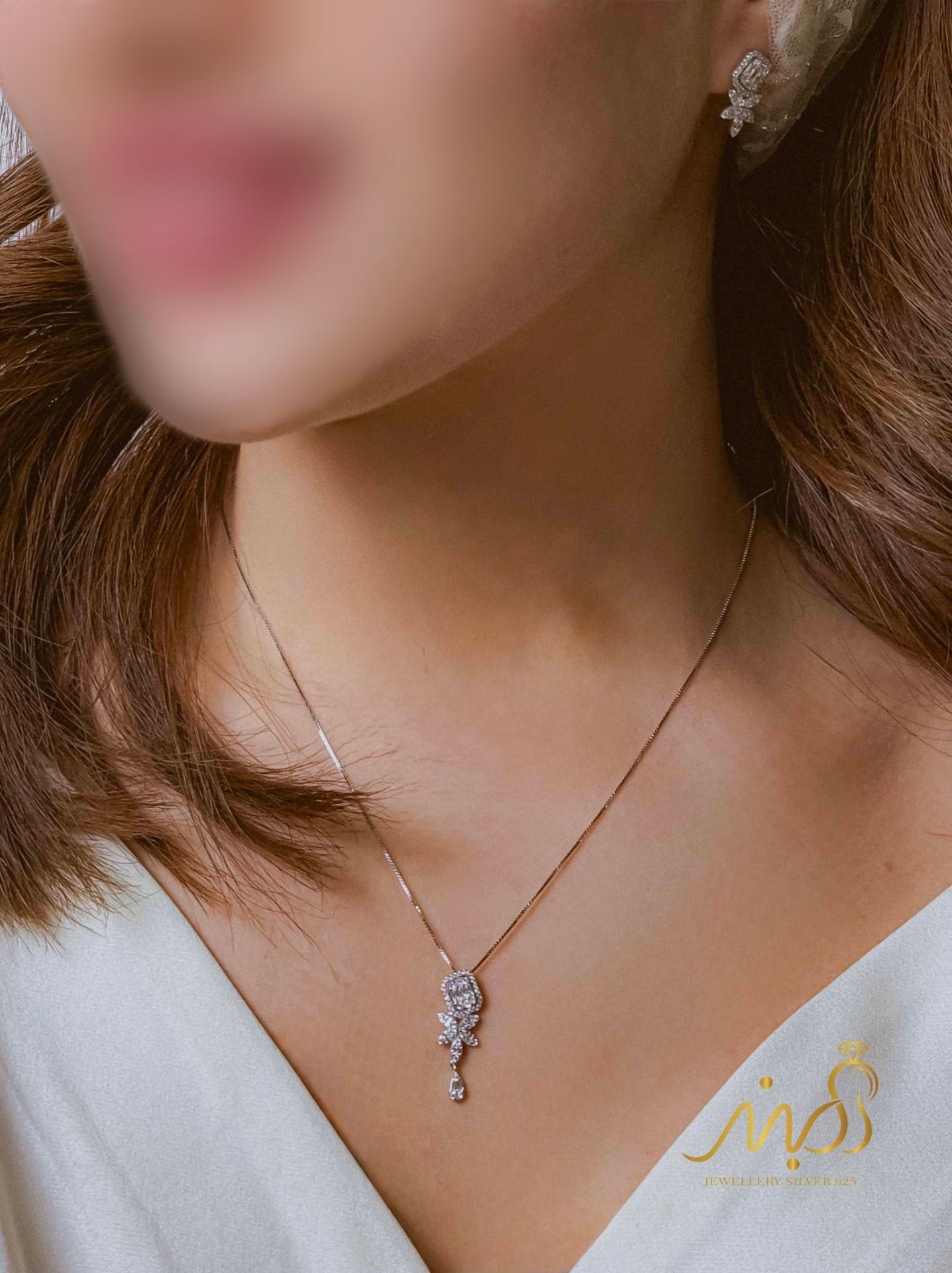 💍نیم ست جواهری (آویز و گوشواره)نقره عیار ۹۲۵(N_4426)