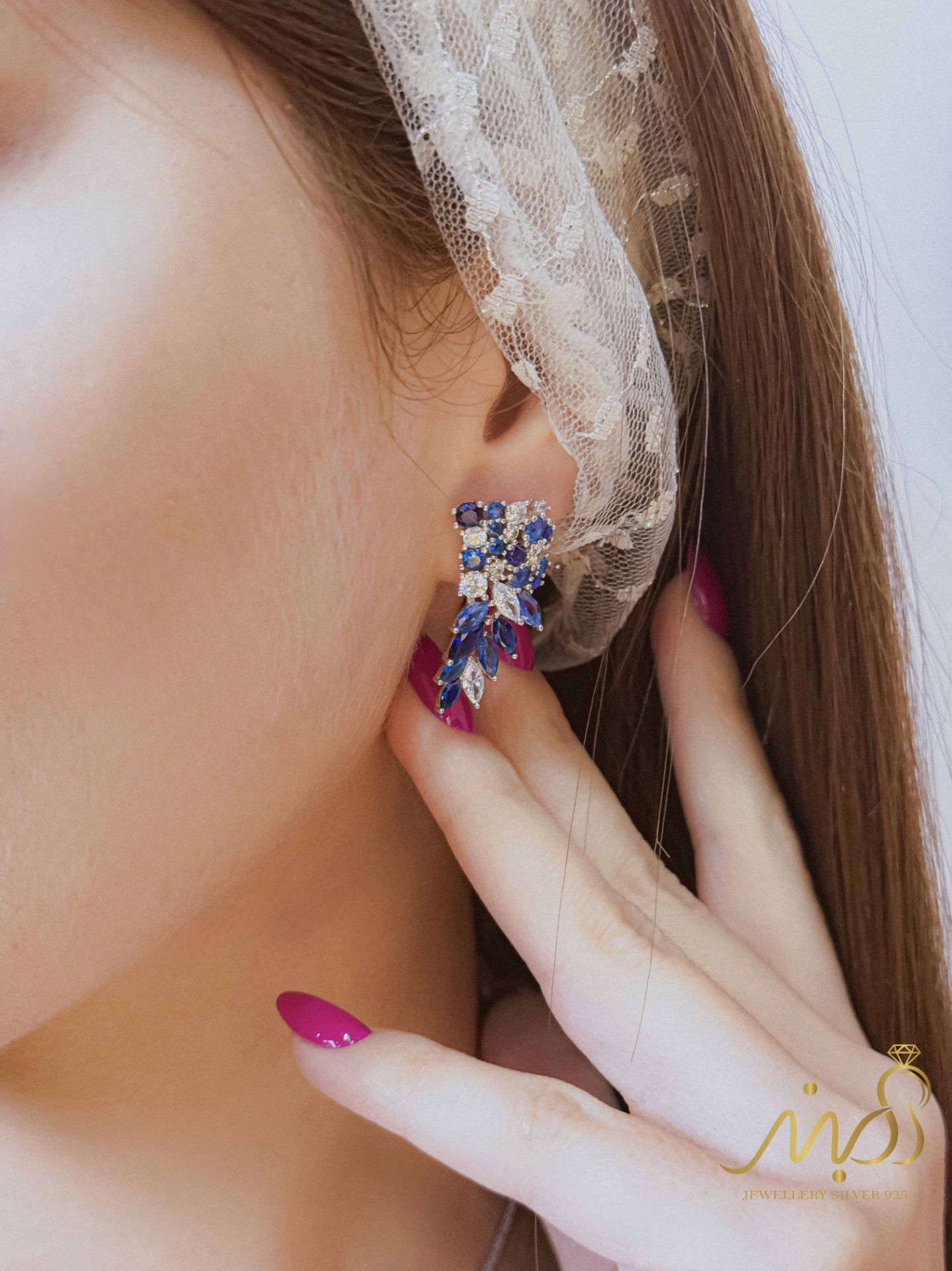 💍نیم ست جواهری (آویز و گوشواره)نقره عیار ۹۲۵(N_4428)