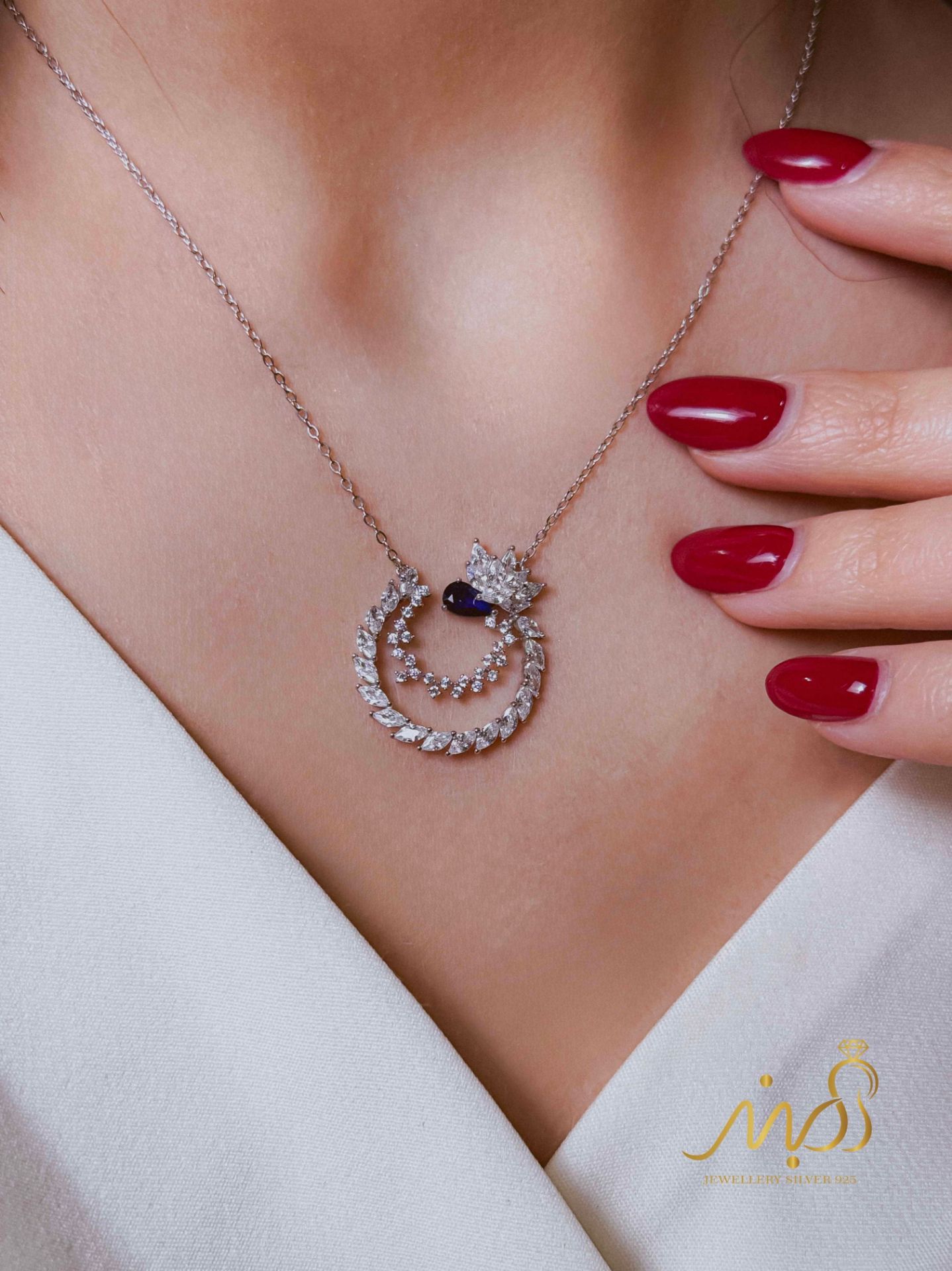 💍نیم ست جواهری (گردنبند و گوشواره)نقره عیار ۹۲۵(N_4433)