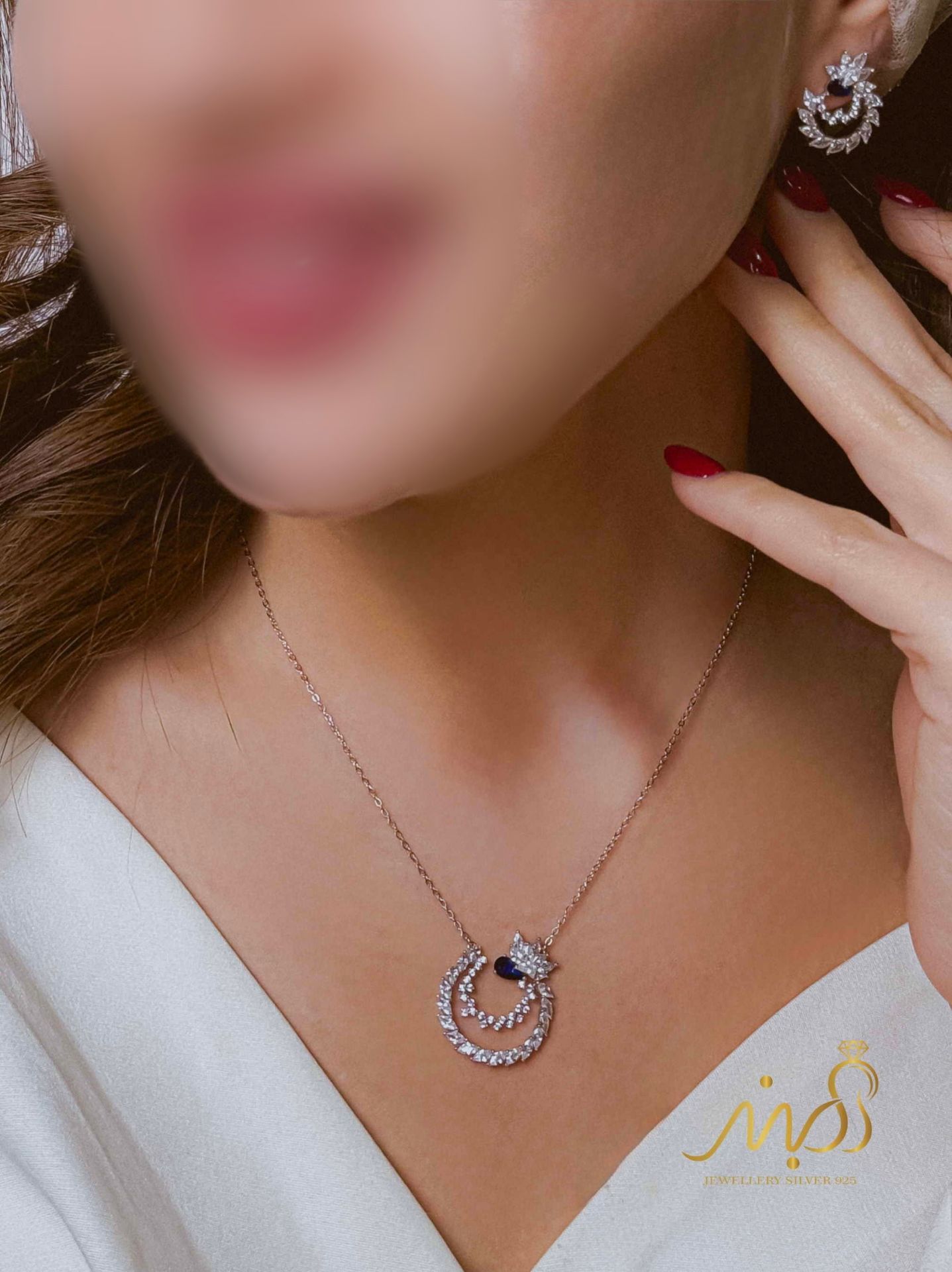 💍نیم ست جواهری (گردنبند و گوشواره)نقره عیار ۹۲۵(N_4433)