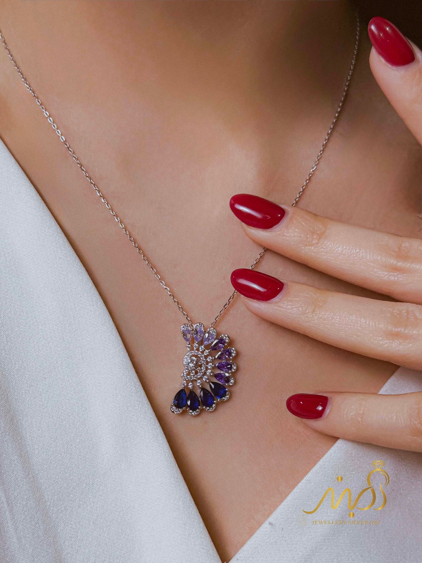 💍نیم ست جواهری (گردنبند و گوشواره)نقره عیار ۹۲۵(N_4434)