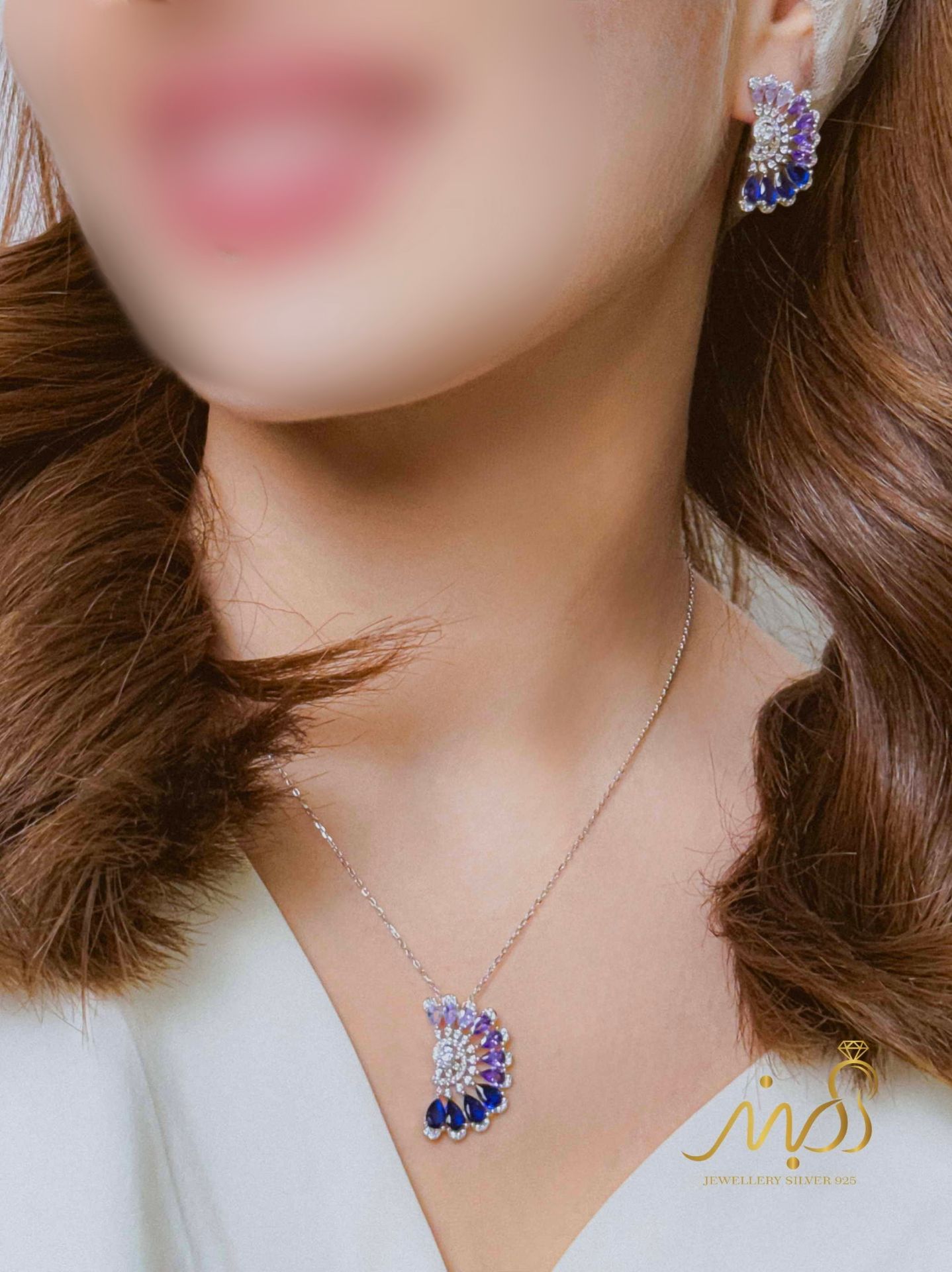 💍نیم ست جواهری (گردنبند و گوشواره)نقره عیار ۹۲۵(N_4434)