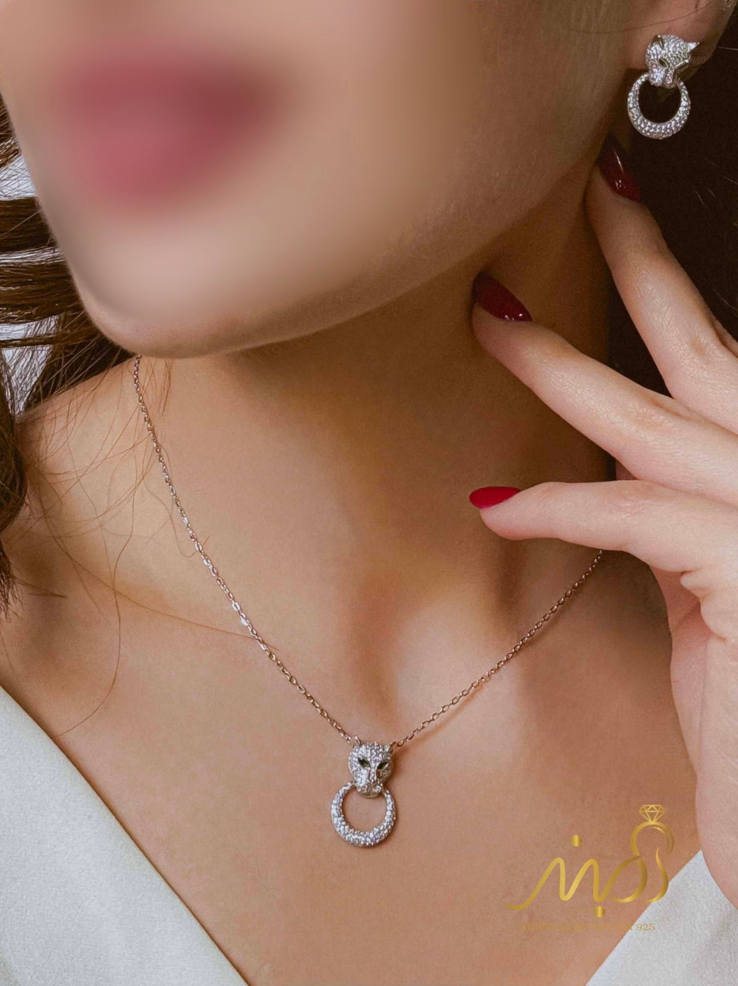 💍نیم ست جواهری (گردنبند و گوشواره)نقره عیار ۹۲۵(N_4436)