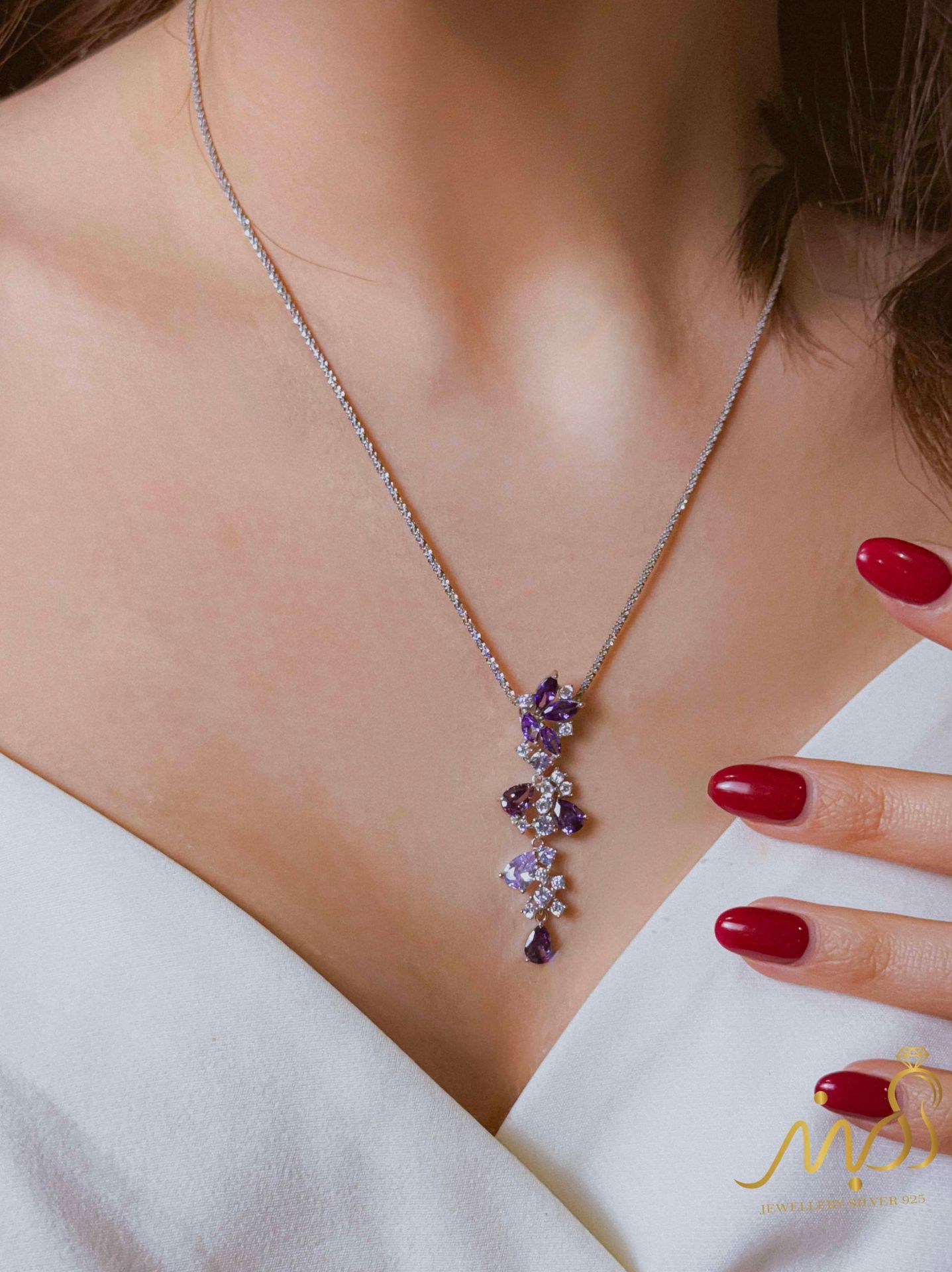 💍نیم ست جواهری (آویز و گوشواره)نقره عیار ۹۲۵(N_4439)