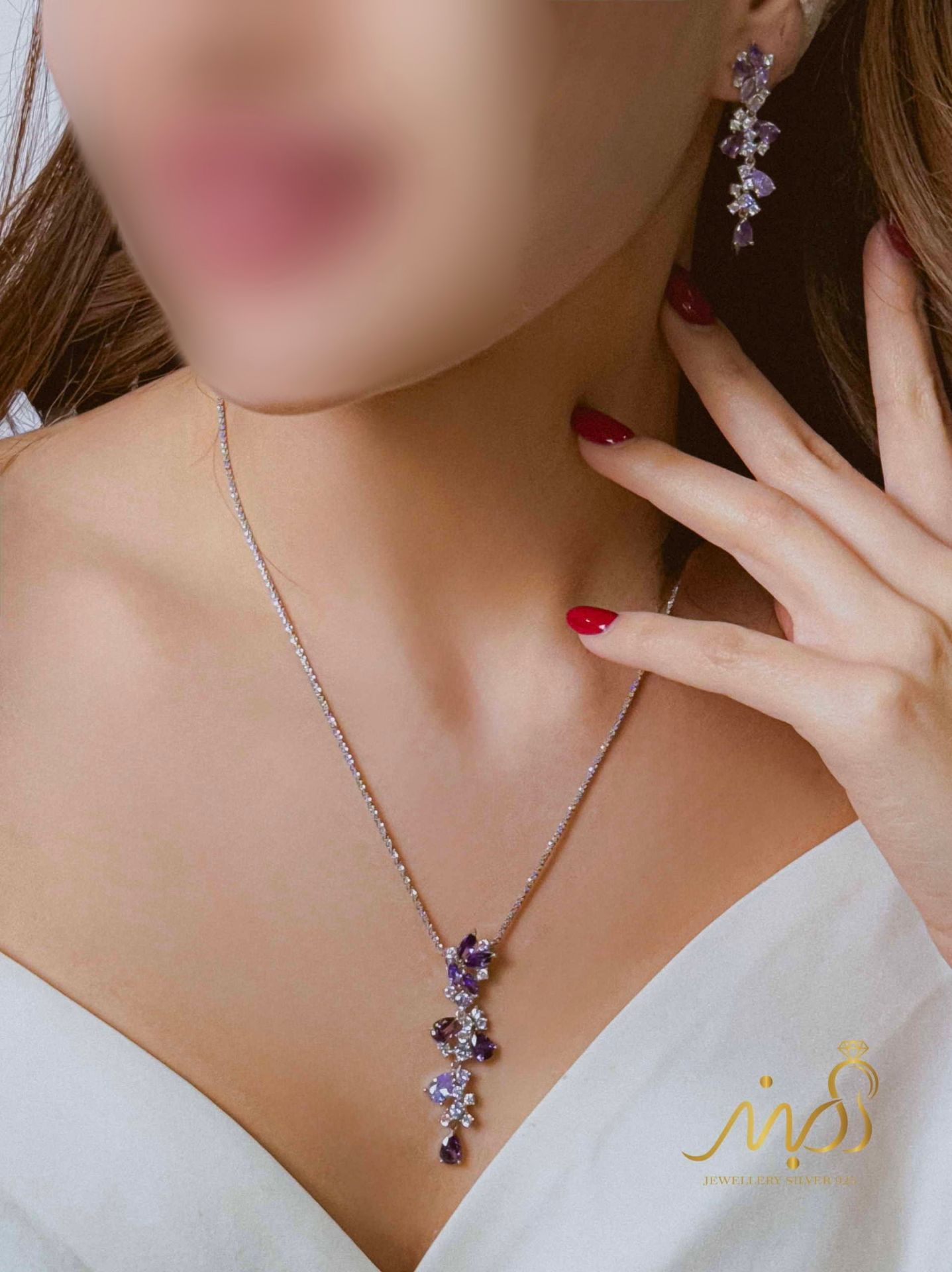 💍نیم ست جواهری (آویز و گوشواره)نقره عیار ۹۲۵(N_4439)