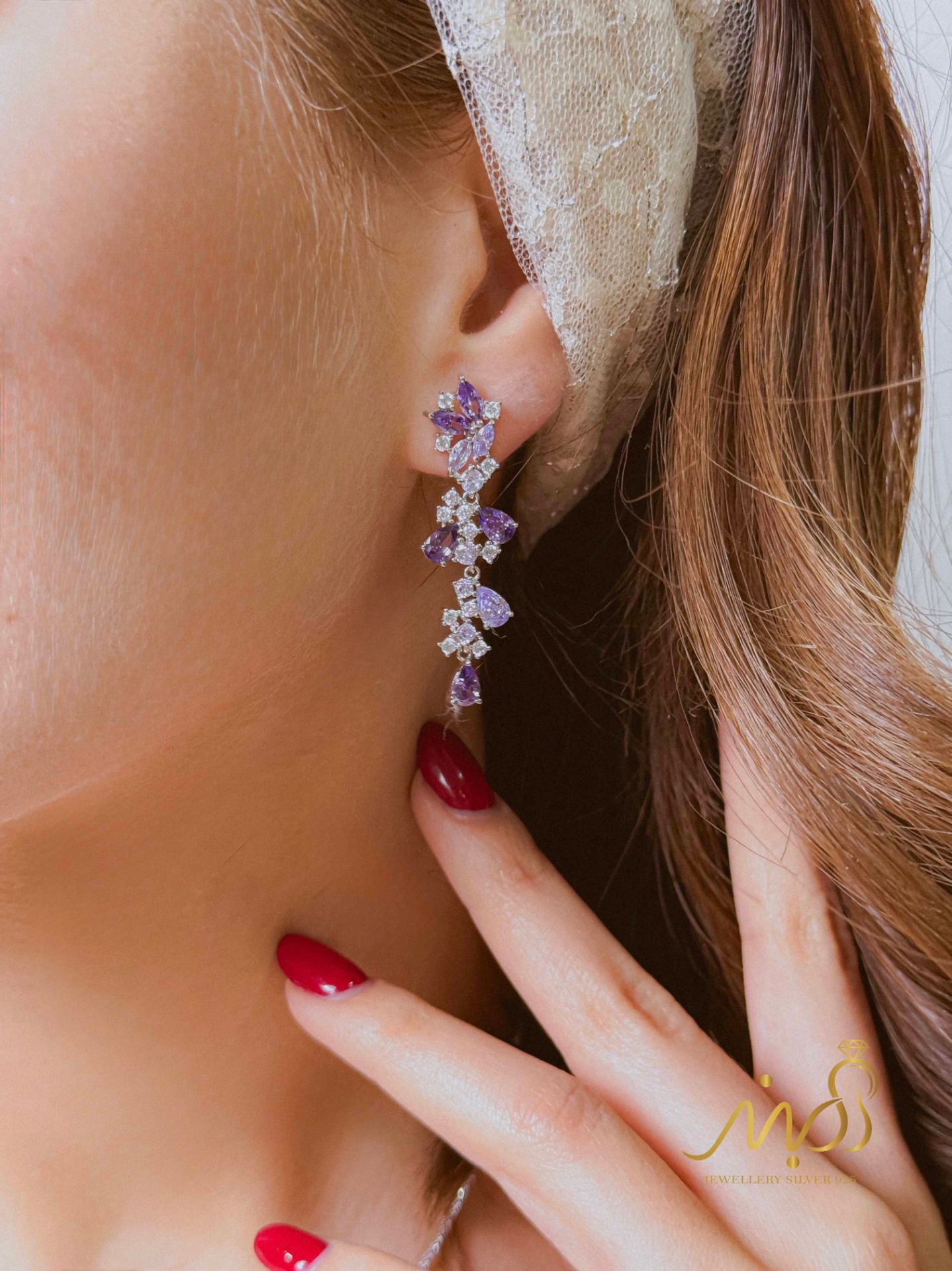 💍نیم ست جواهری (آویز و گوشواره)نقره عیار ۹۲۵(N_4439)