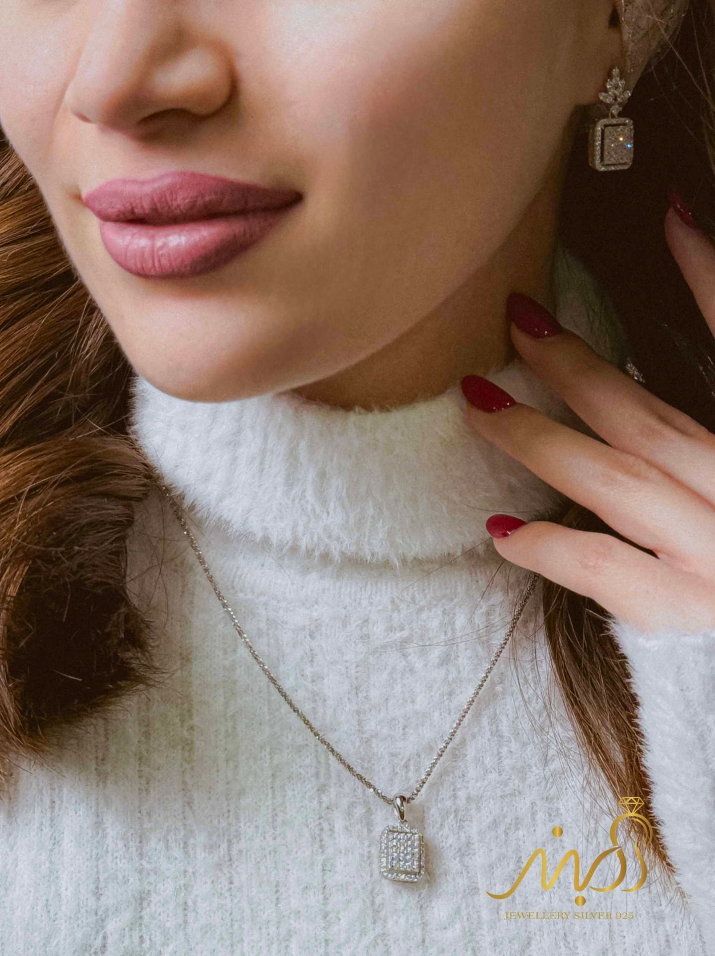 💍نیم ست (آویز و گوشواره) جواهری  خاص و زیبا ، نقره عیار ۹۲۵(N_4442)