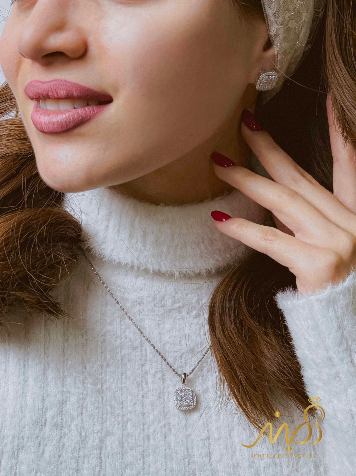 💍نیم ست (آویز و گوشواره) جواهری خاص و زیبا ، نقره عیار ۹۲۵(N_4445) 