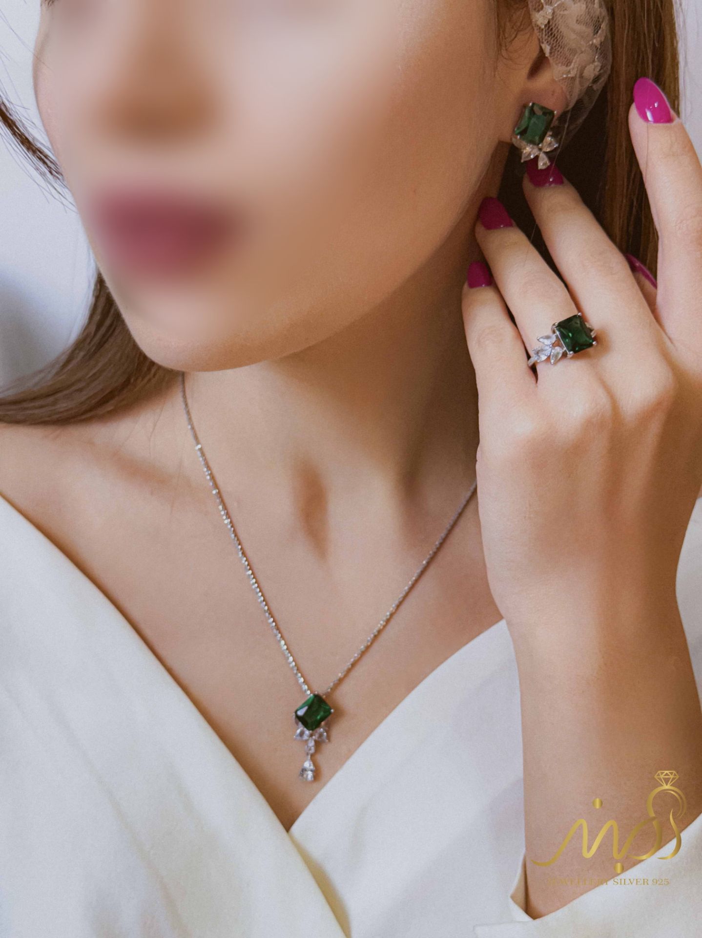 💍نیم ست (آویز و گوشواره) جواهری خاص و زیبا ، نقره عیار ۹۲۵(N_4446) 