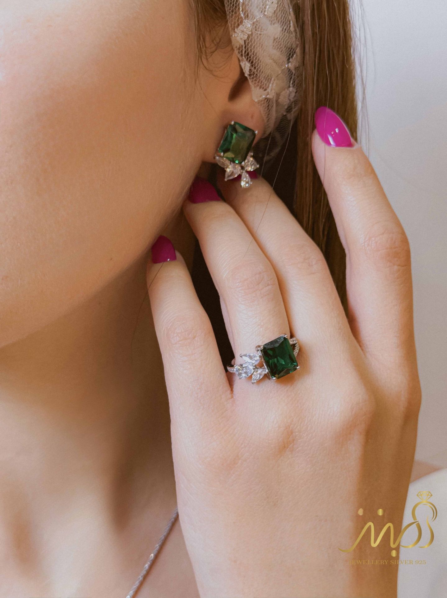 💍نیم ست (آویز و گوشواره) جواهری خاص و زیبا ، نقره عیار ۹۲۵(N_4446) 