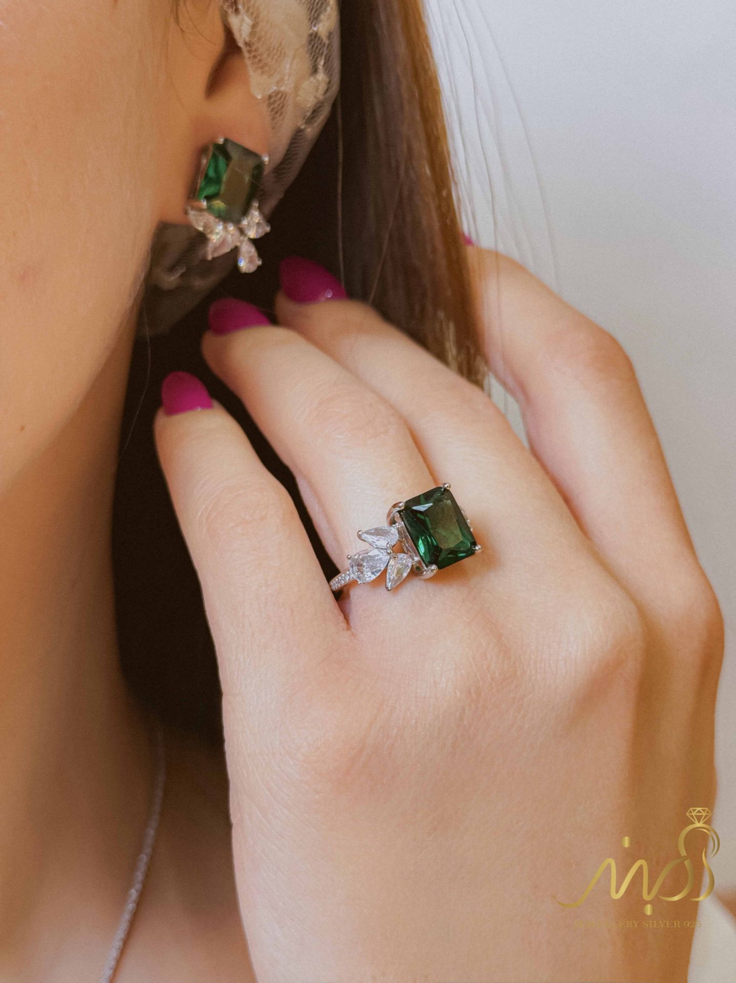 💍نیم ست (آویز و گوشواره) جواهری خاص و زیبا ، نقره عیار 925(N_4446) 