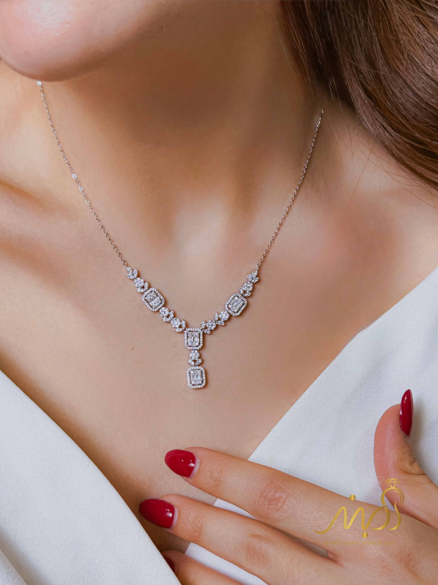 💍نیم ست جواهری (گردنبند و گوشواره)نقره عیار ۹۲۵(N_4448)