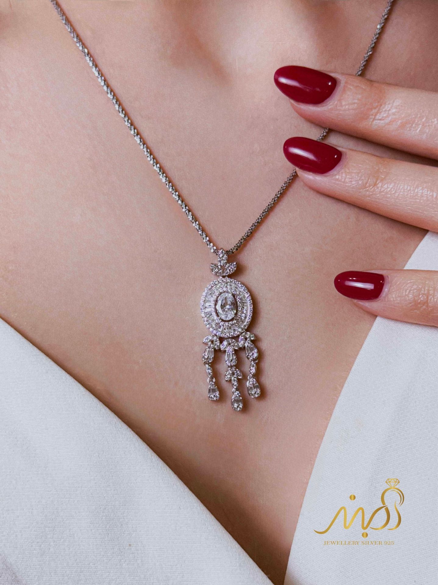 💍نیم ست (آویز و گوشواره) جواهری خاص و زیبا ، نقره عیار ۹۲۵(N_4449)