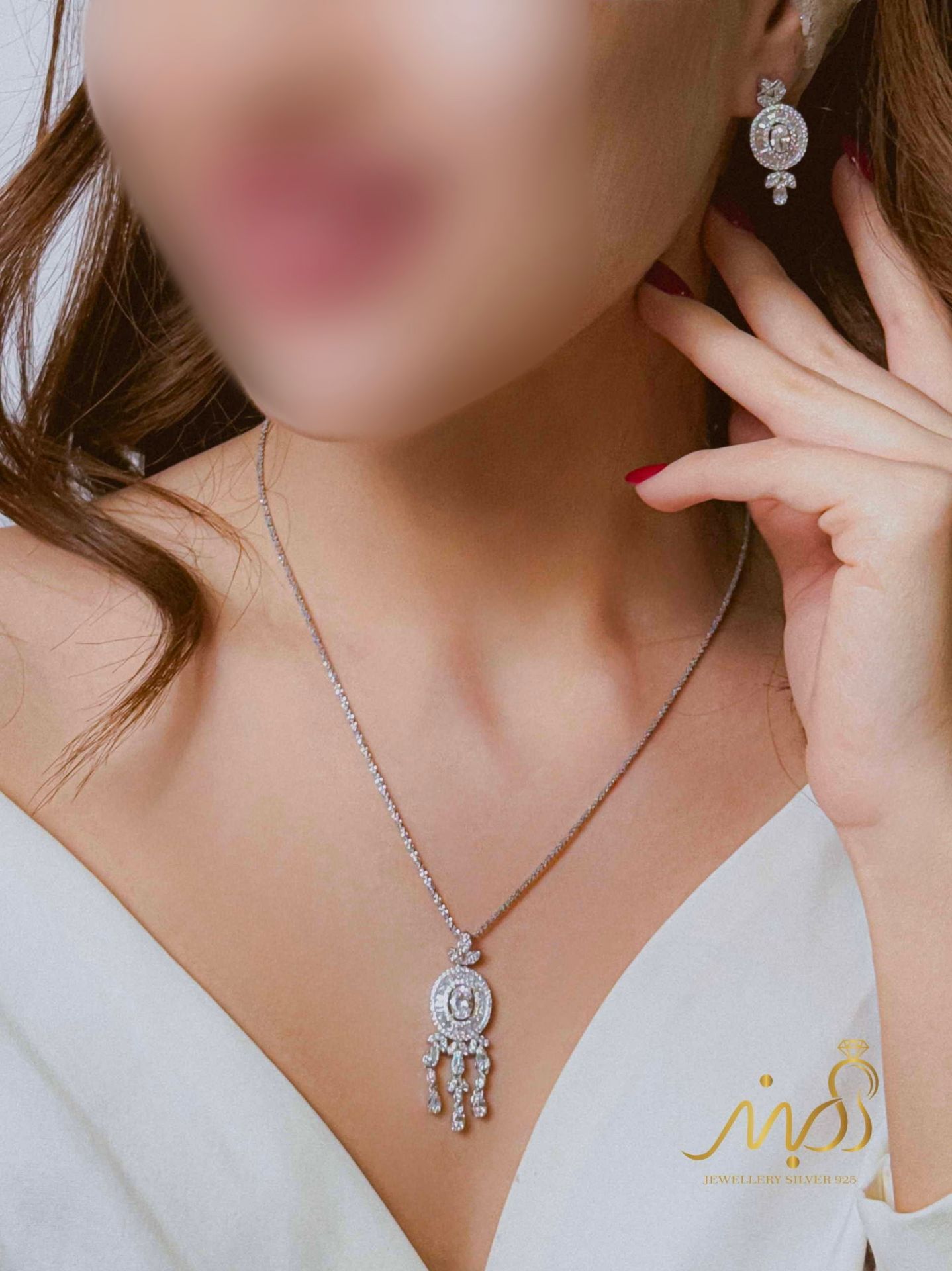 💍نیم ست (آویز و گوشواره) جواهری خاص و زیبا ، نقره عیار ۹۲۵(N_4449)