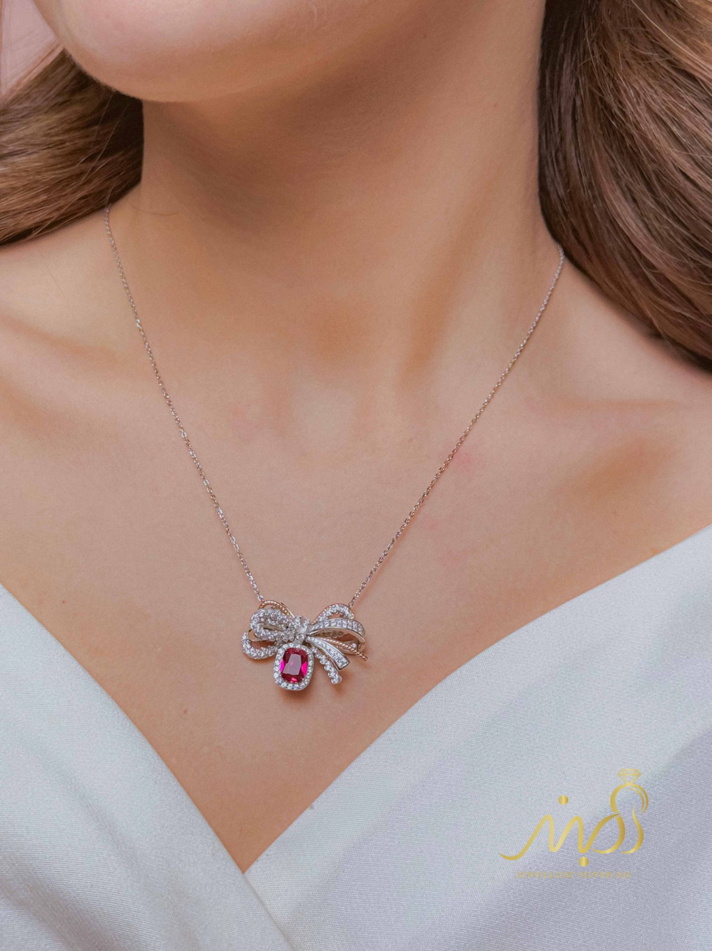 💍نیم ست جواهری (گردنبند و گوشواره)نقره عیار ۹۲۵(N_4438)