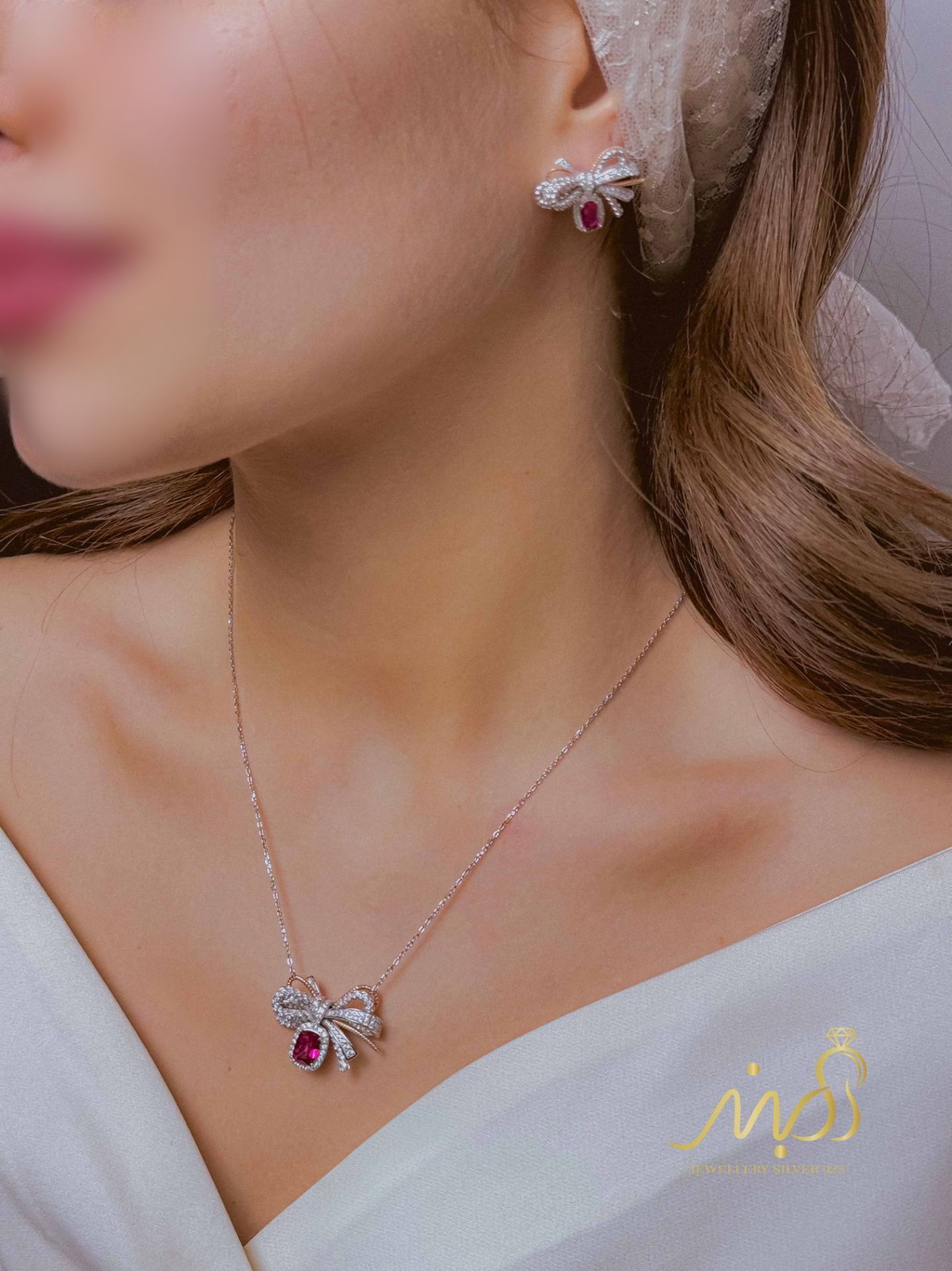 💍نیم ست جواهری (گردنبند و گوشواره)نقره عیار ۹۲۵(N_4438)