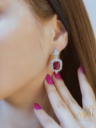 💍گوشواره جواهری با نگین یاقوتی، نقره عیار ۹۲۵ (E_5068)‌‌‌‌‌‌