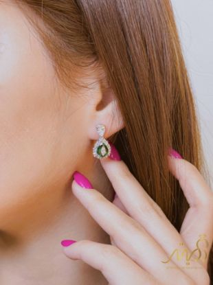 💍گوشواره جواهری با نگین زمردی، نقره عیار ۹۲۵ (E_5070)‌‌‌‌‌‌