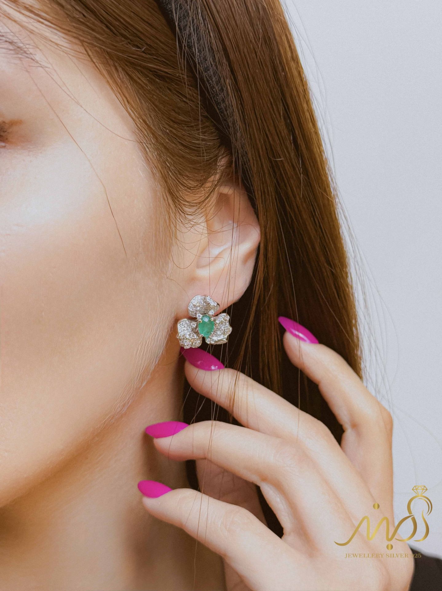 💍گوشواره جواهری گل با نگین رنگی، نقره عیار ۹۲۵ (E_5071)‌‌‌‌‌‌