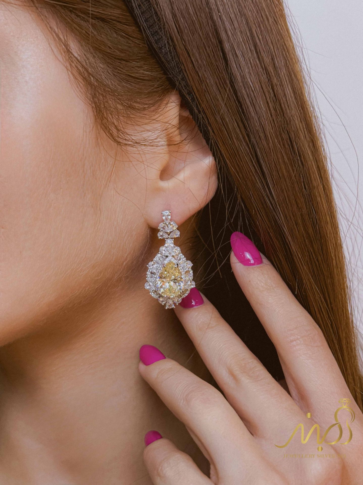 💍گوشواره جواهری با نگین سیترین ، نقره عیار ۹۲۵ (E_5073)‌‌‌‌‌‌