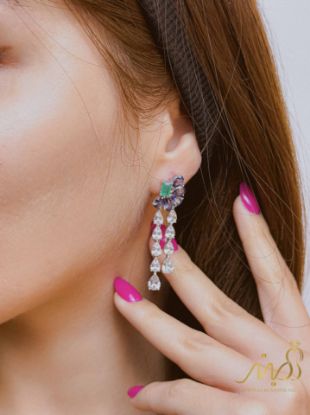 💍گوشواره جواهری با نگینهای رنگی، نقره عیار ۹۲۵ (E_5074)‌‌‌‌‌‌