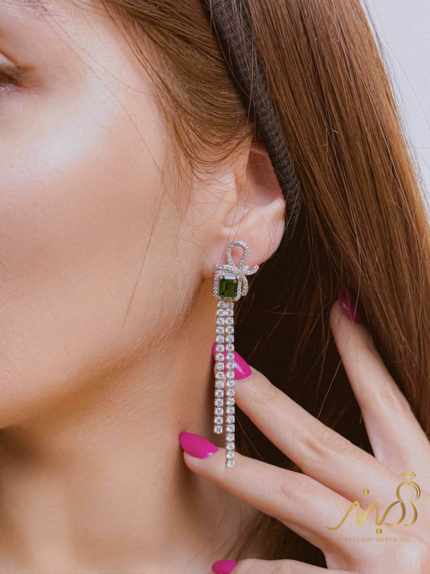 💍گوشواره جواهری با نگین زمردی، نقره عیار ۹۲۵ (E_5079)‌‌‌‌‌‌