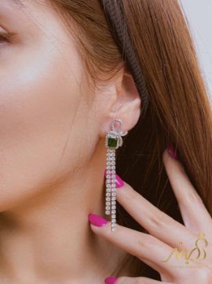 💍گوشواره جواهری با نگین زمردی، نقره عیار ۹۲۵ (E_5079)‌‌‌‌‌‌